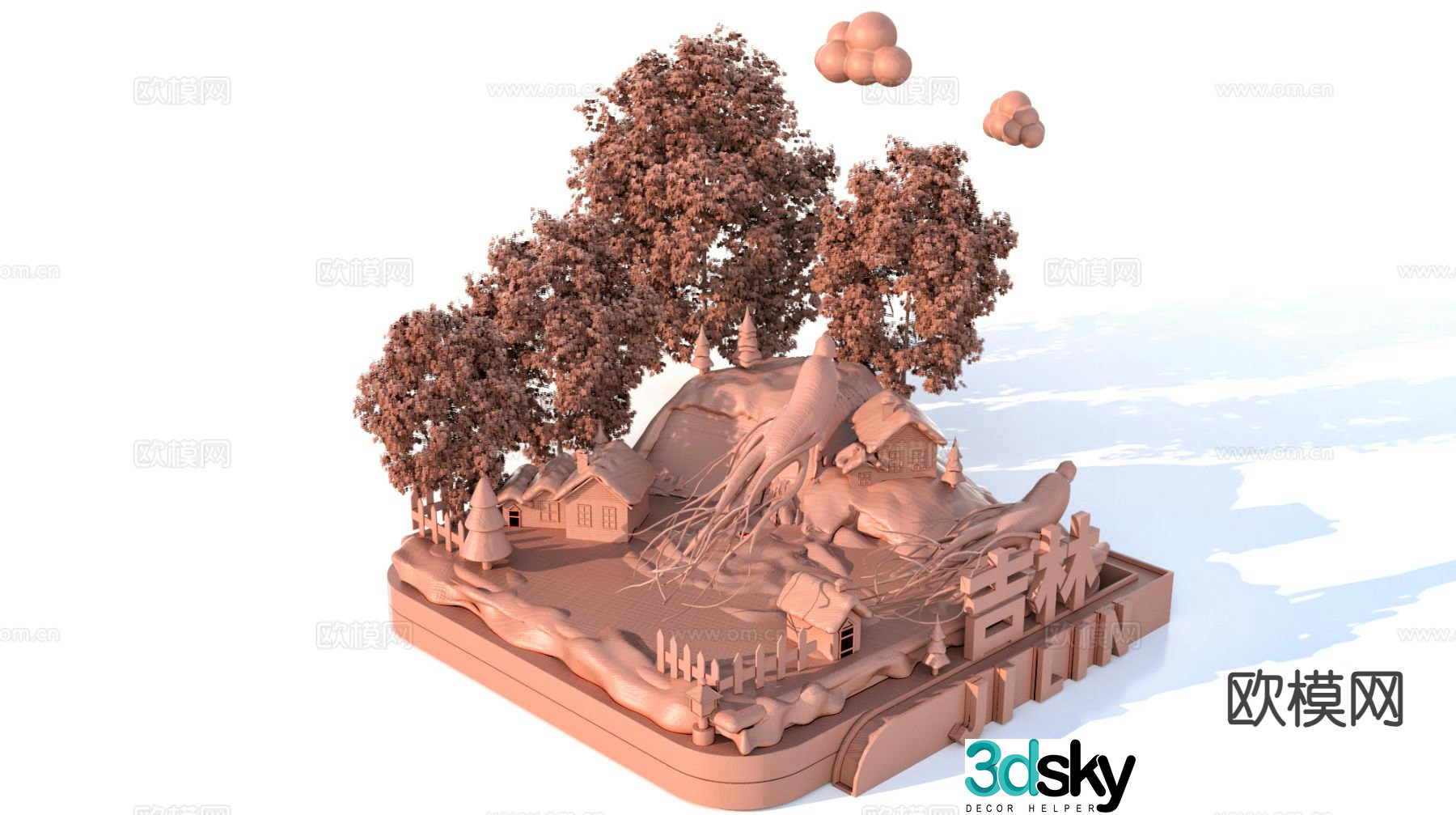 Characteristic urban ancient buildings Jilin scenic area sculpture sketch 3D model