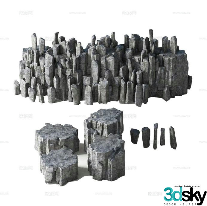 Modern courtyard stone rockery and water landscape stone modeling stone 3D model
