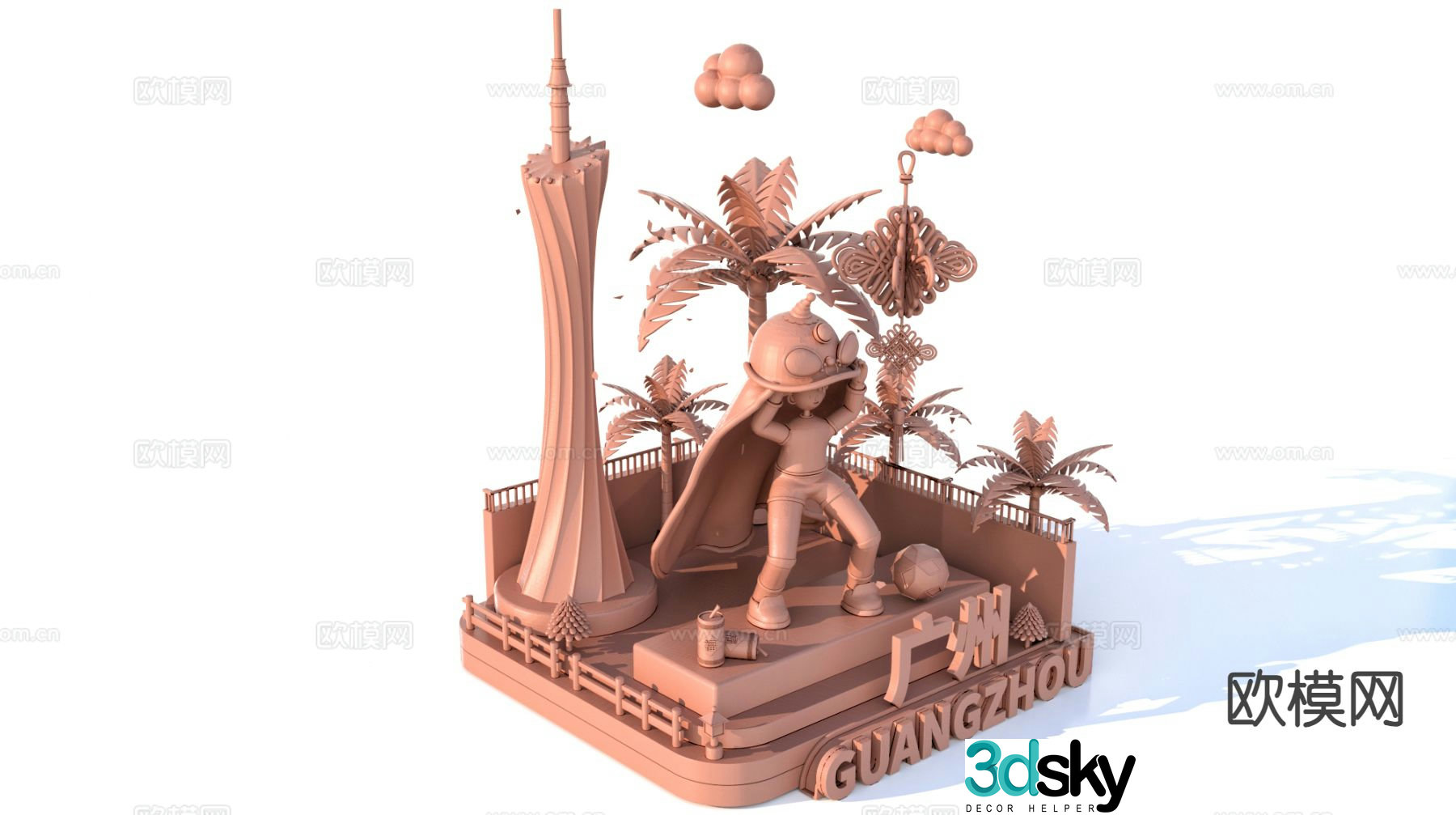 Characteristic urban ancient architectural scenic spots Guangdong scenic spot sketch 3D model