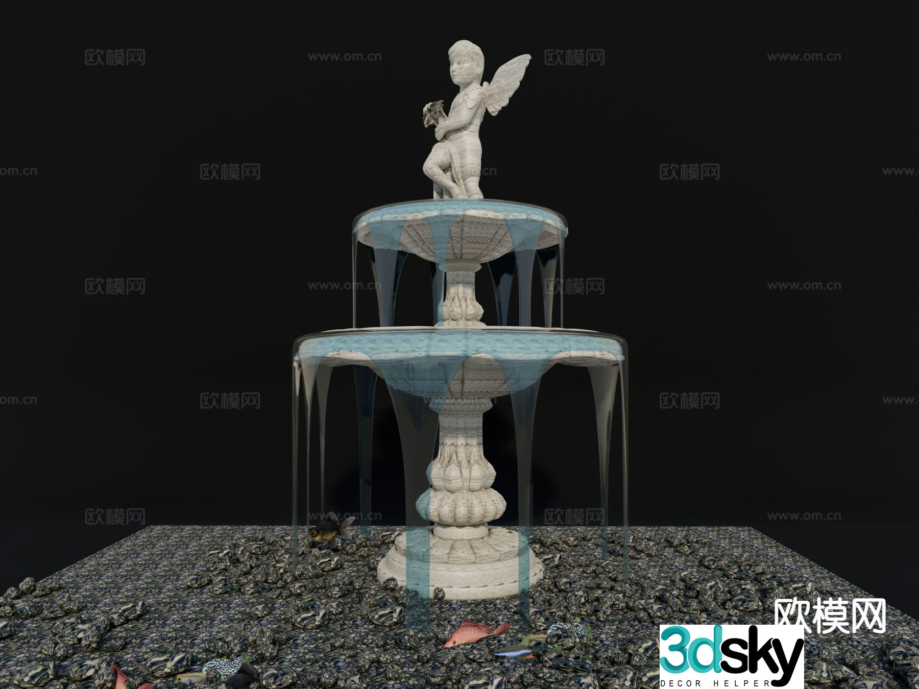 European waterscape fountain falling water character falling water 3d model