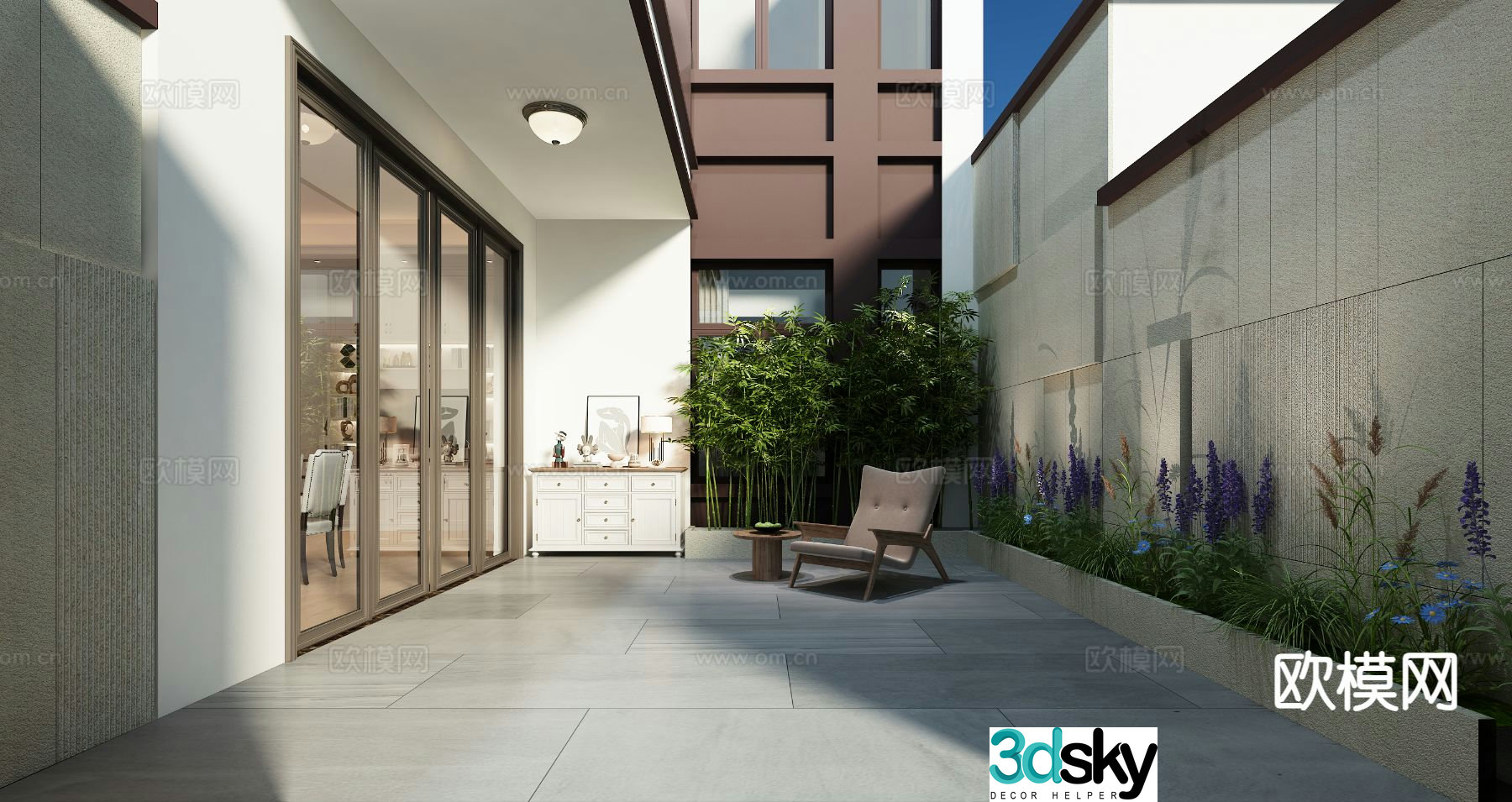American villa front yard garden villa landscape 3d model
