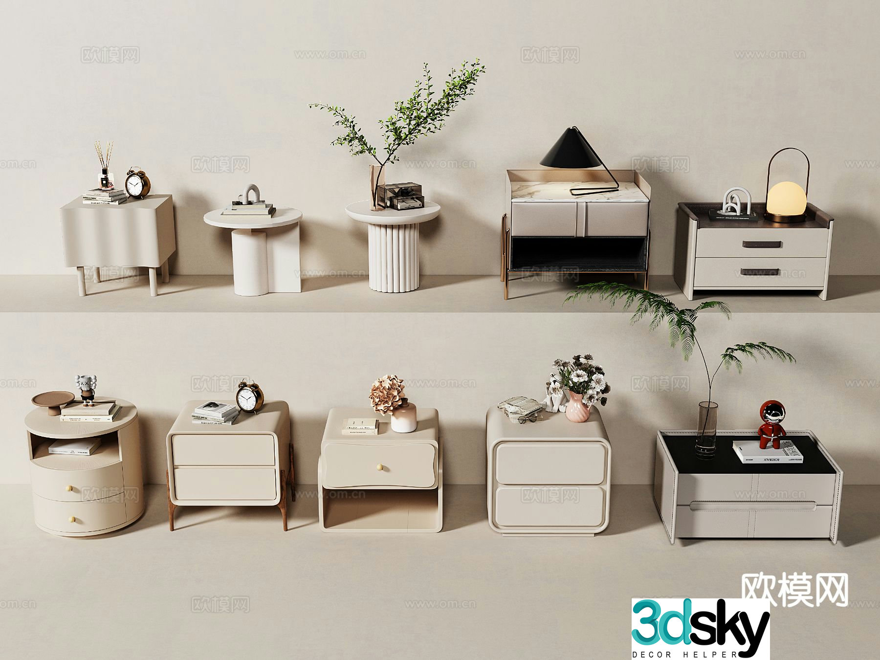 Cream style bedside table side table corner cabinet 3d model