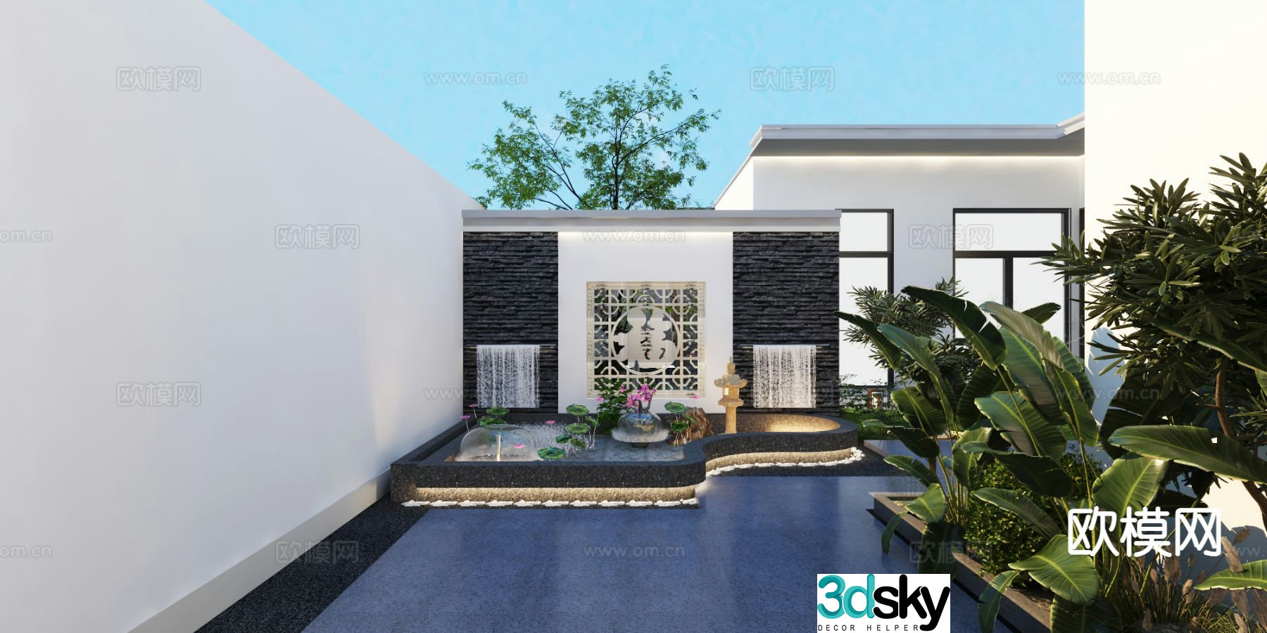 New Chinese style courtyard landscape villa landscape 3D model