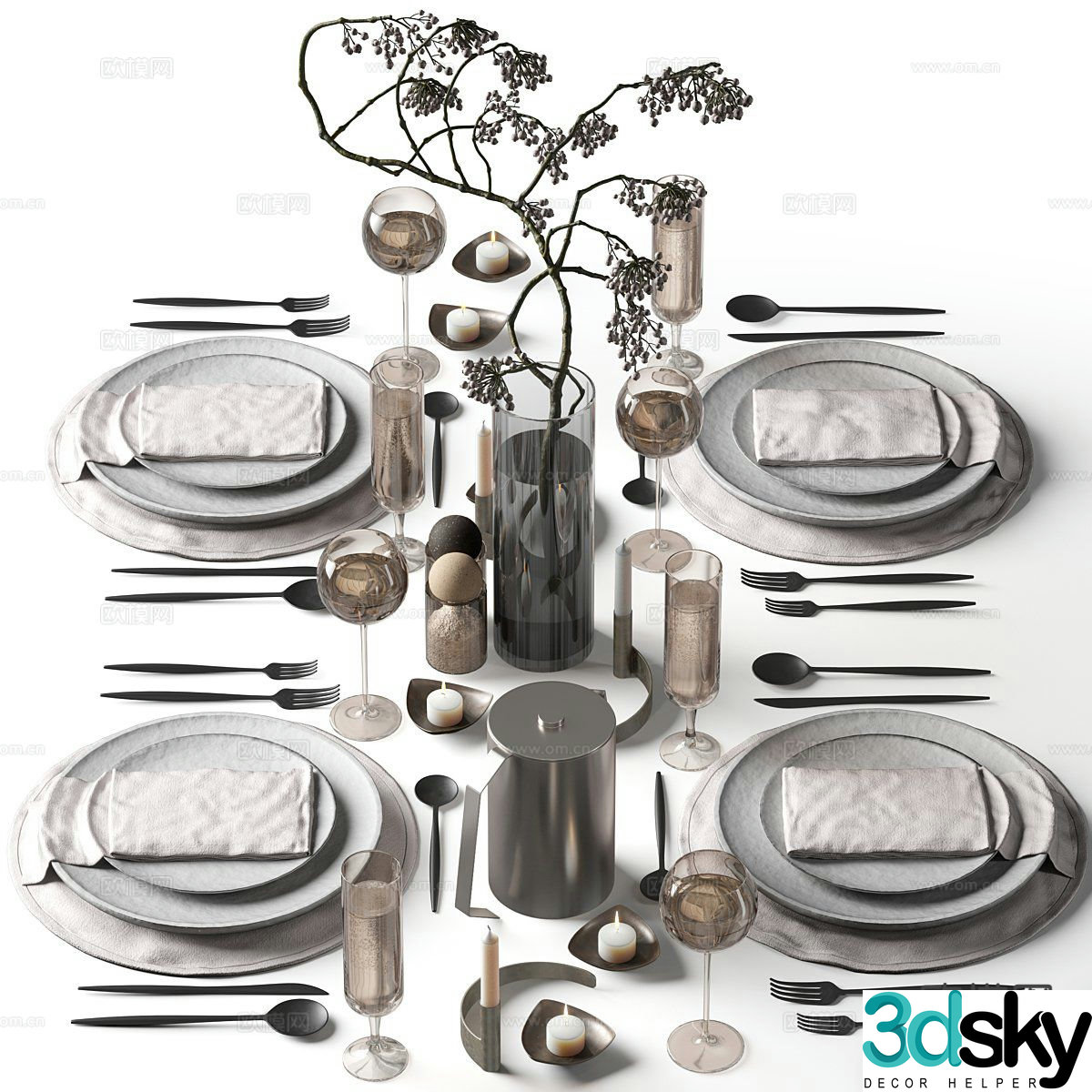 Modern tableware dishes 3d model