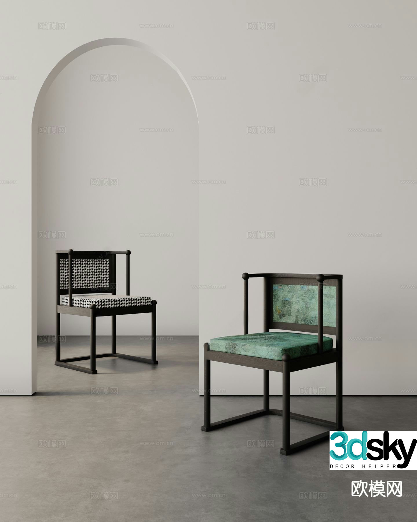 New Chinese style single chair dining chair 3d model