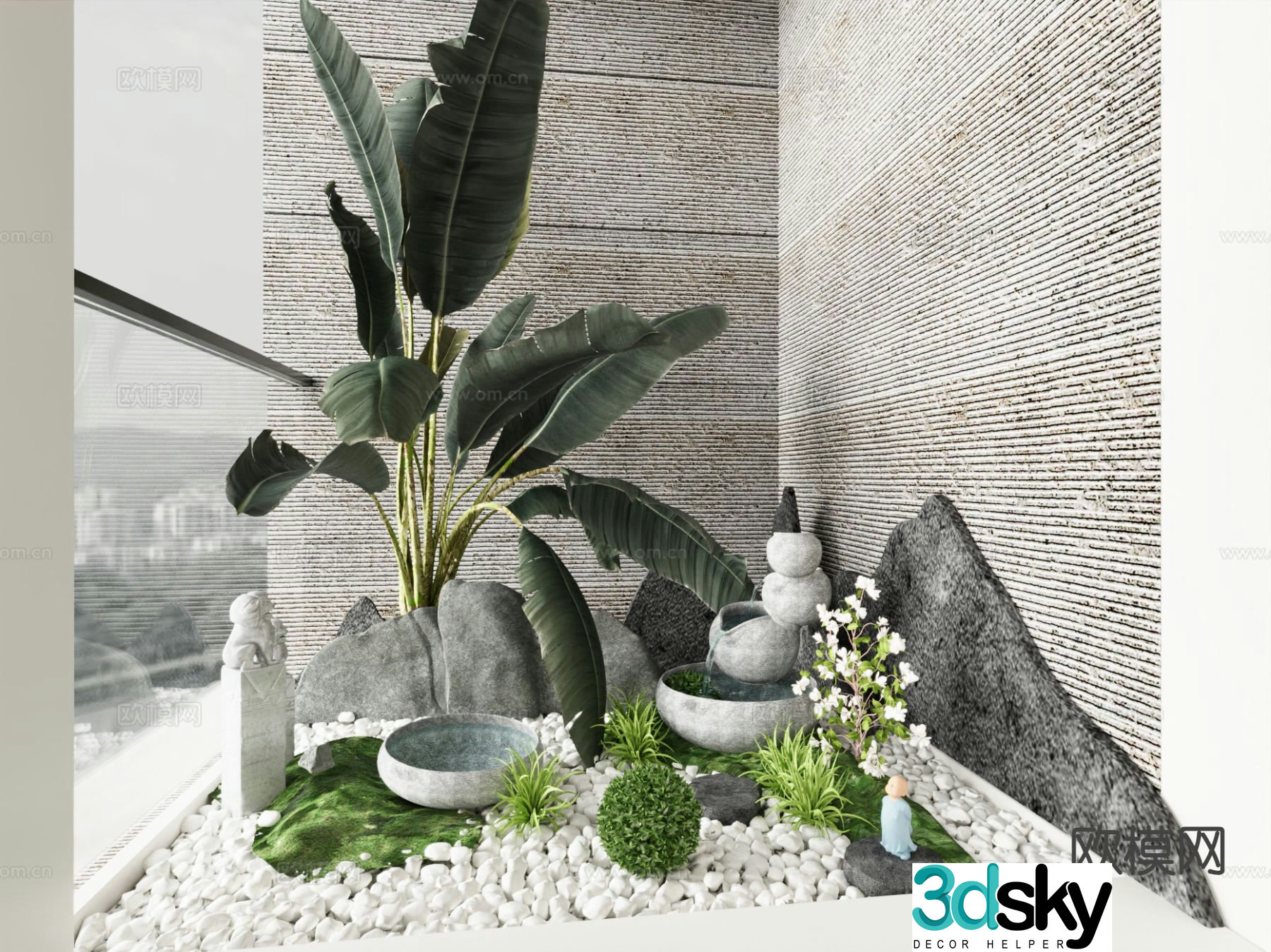 Modern dry landscape indoor sketch indoor landscape 3d model