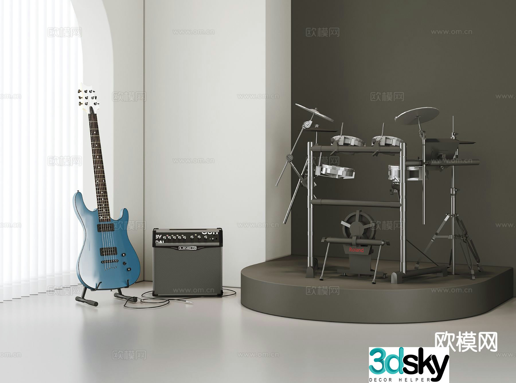 Modern guitar drum set 3d model