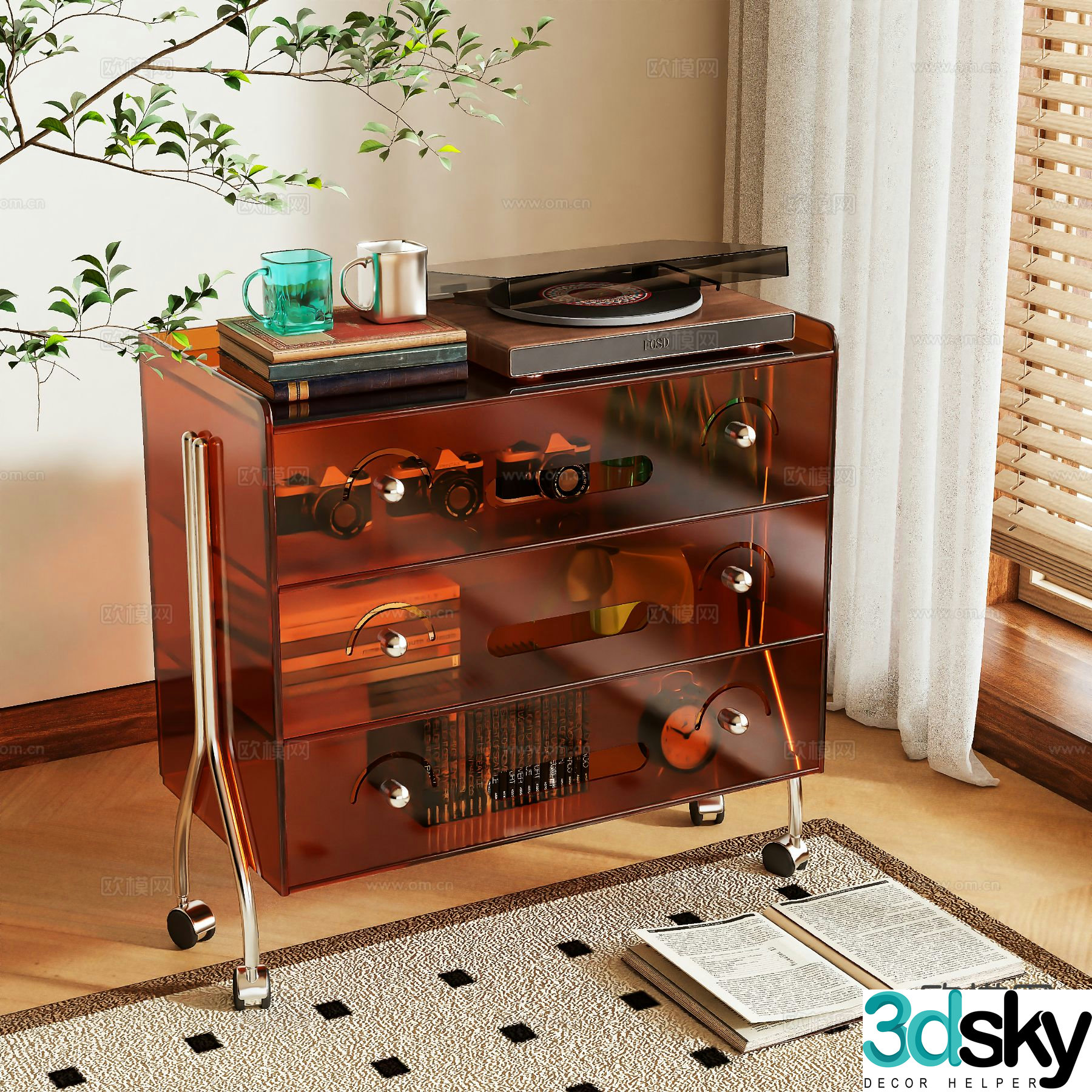 Acrylic side cabinet movable cabinet 3d model