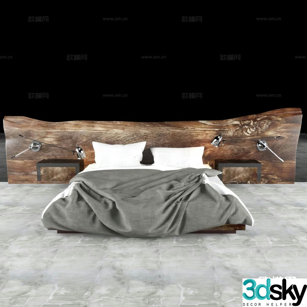 Log style double bed 3d model