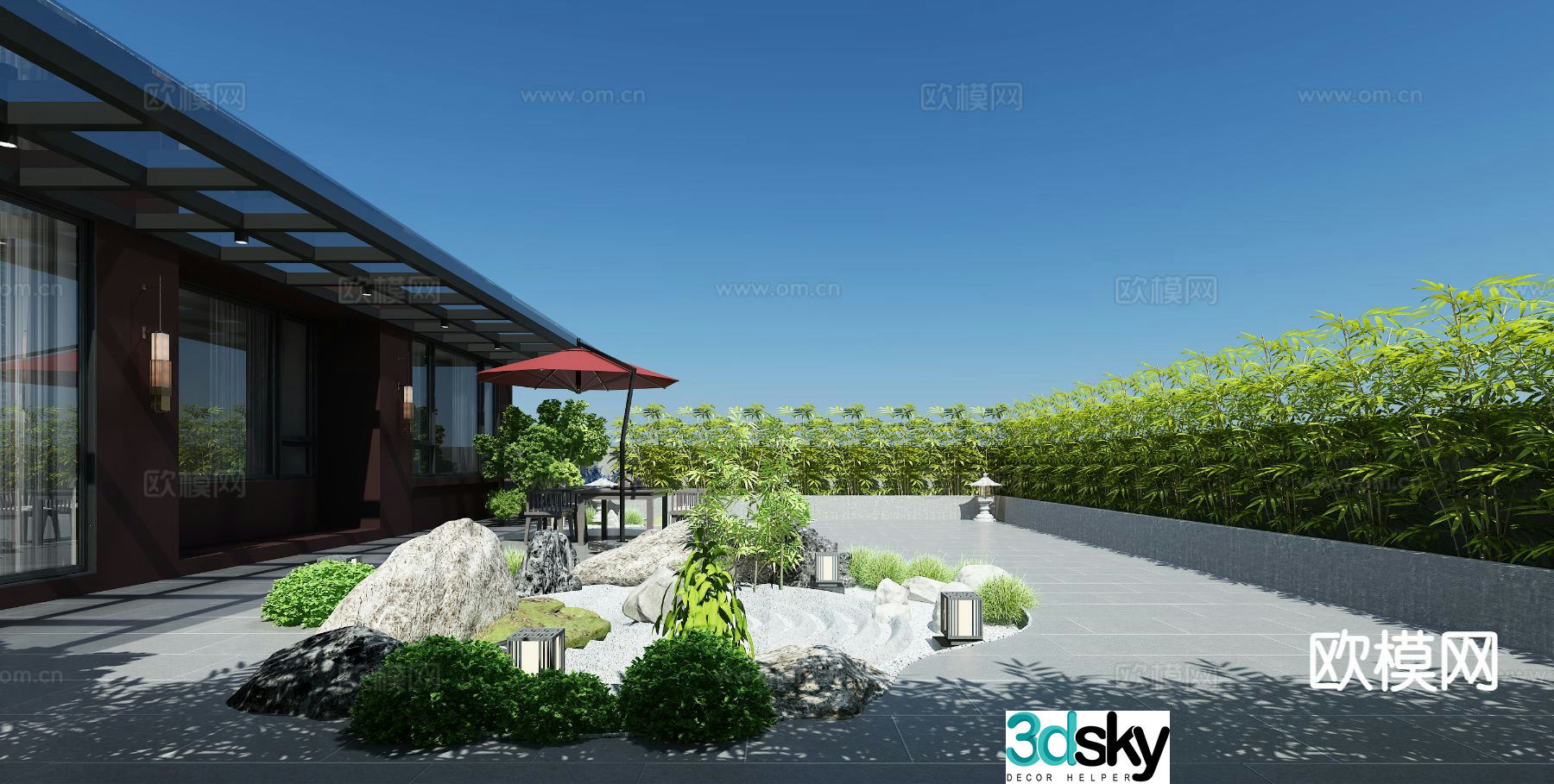 New Chinese style roof garden terrace 3d model
