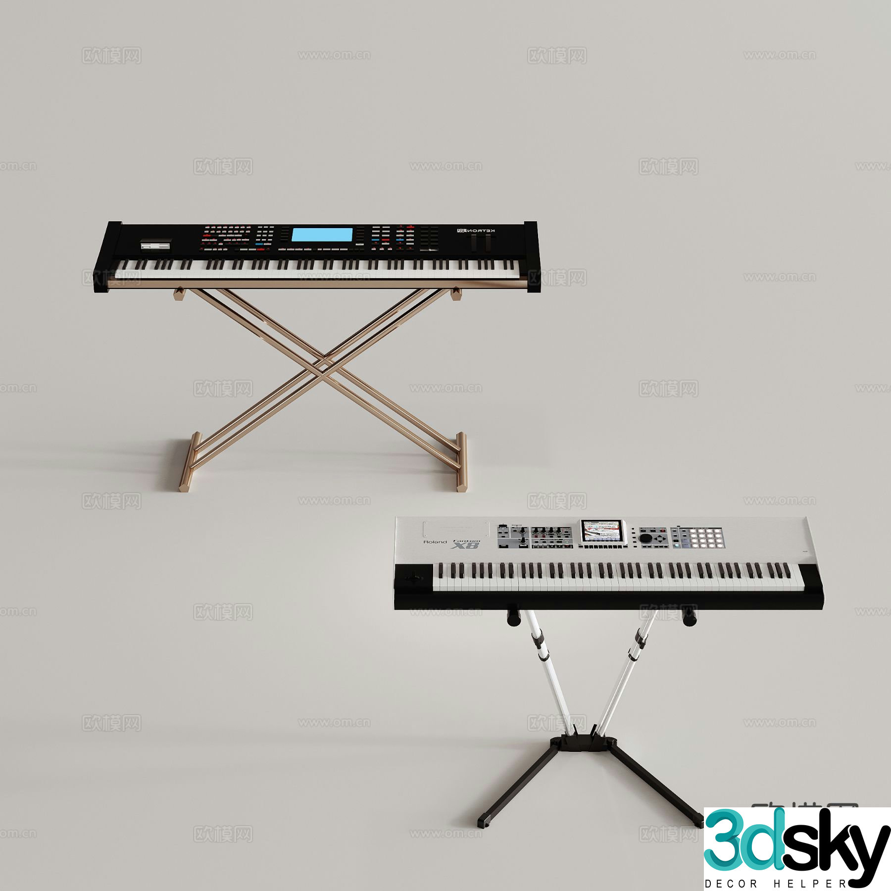 Modern piano electronic keyboard 3d model