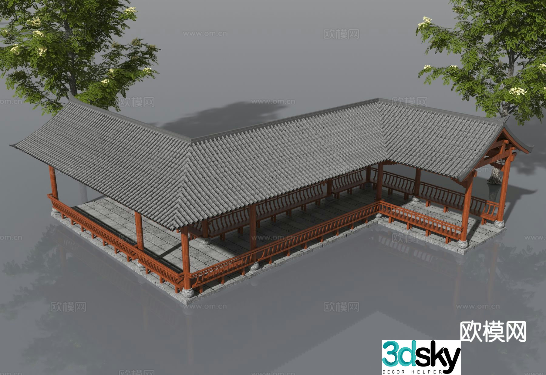 Chinese style corridor corridor cultural corridor 3d model