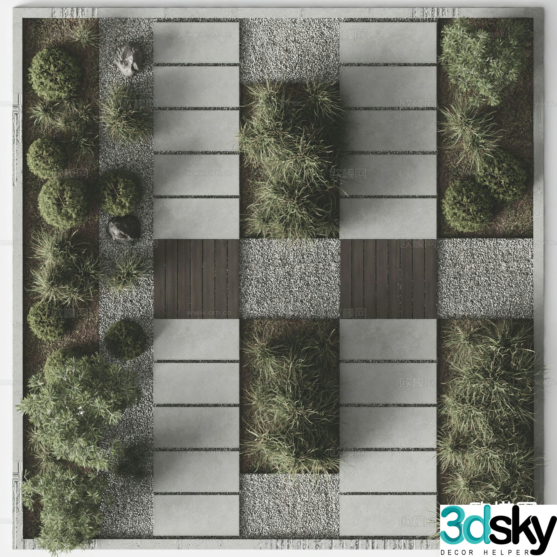 modern landscape plants stone steps stone steps 3d model