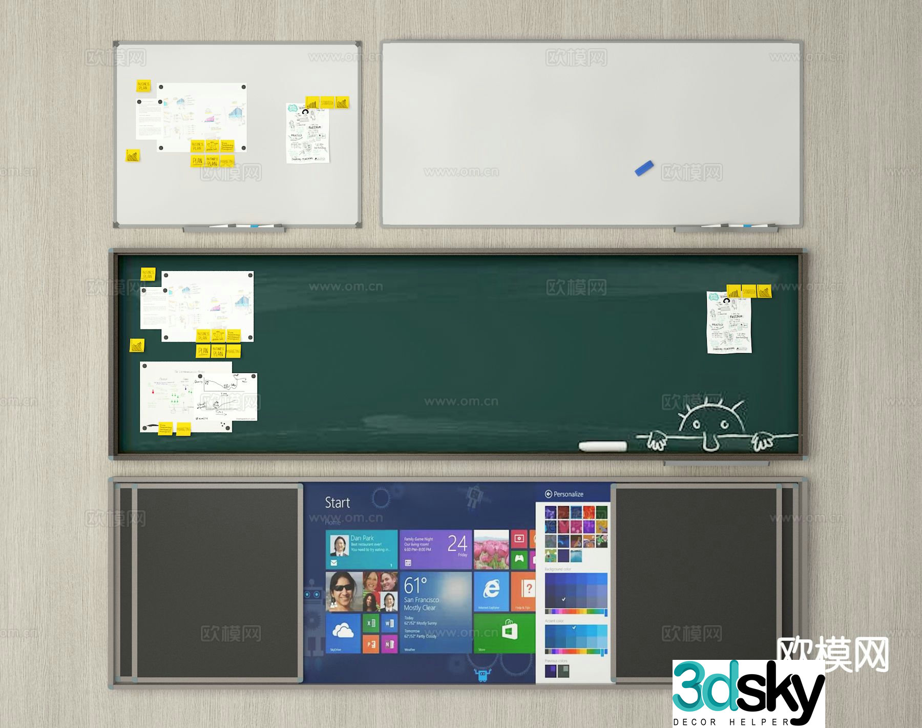 modern blackboard drawing board writing board whiteboard 3d model