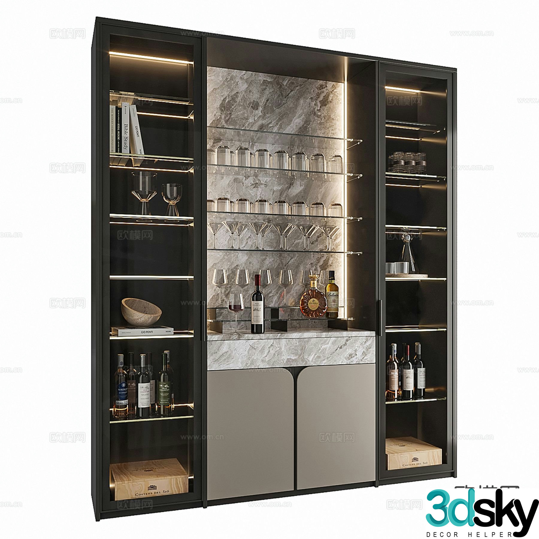 Light luxury wine cabinet sideboard 3D model
