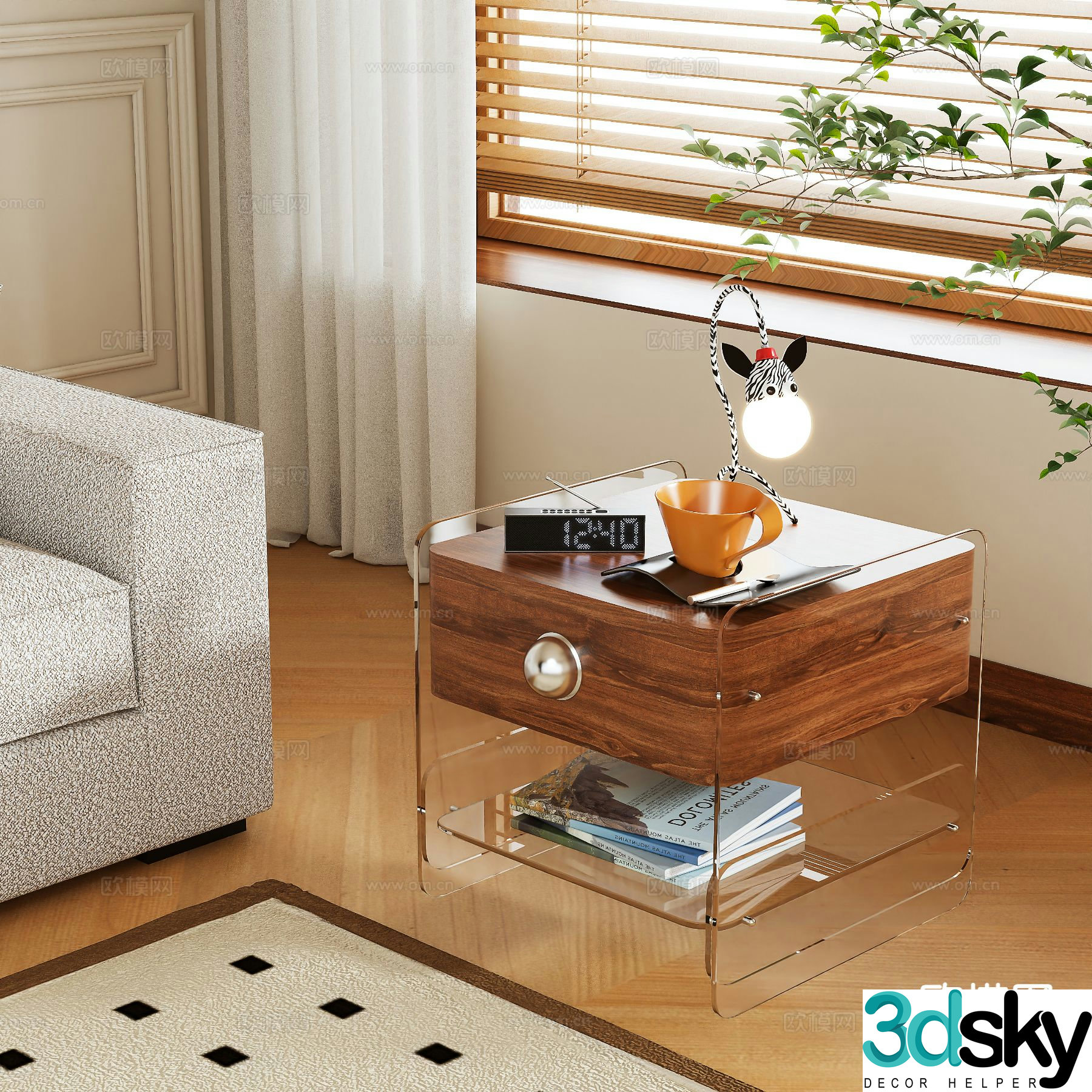 Log style bedside table 3d model