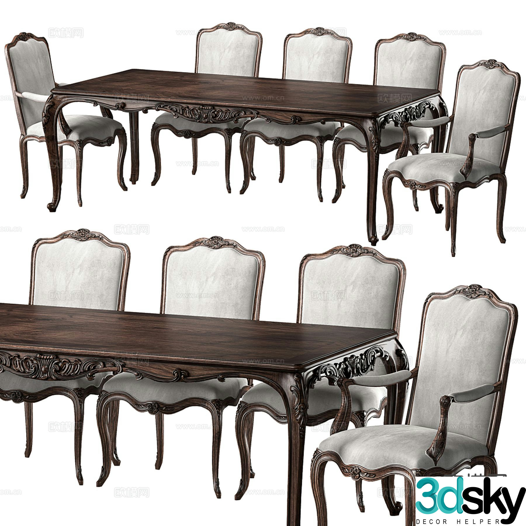 blkwood European dining table and chair 3d model