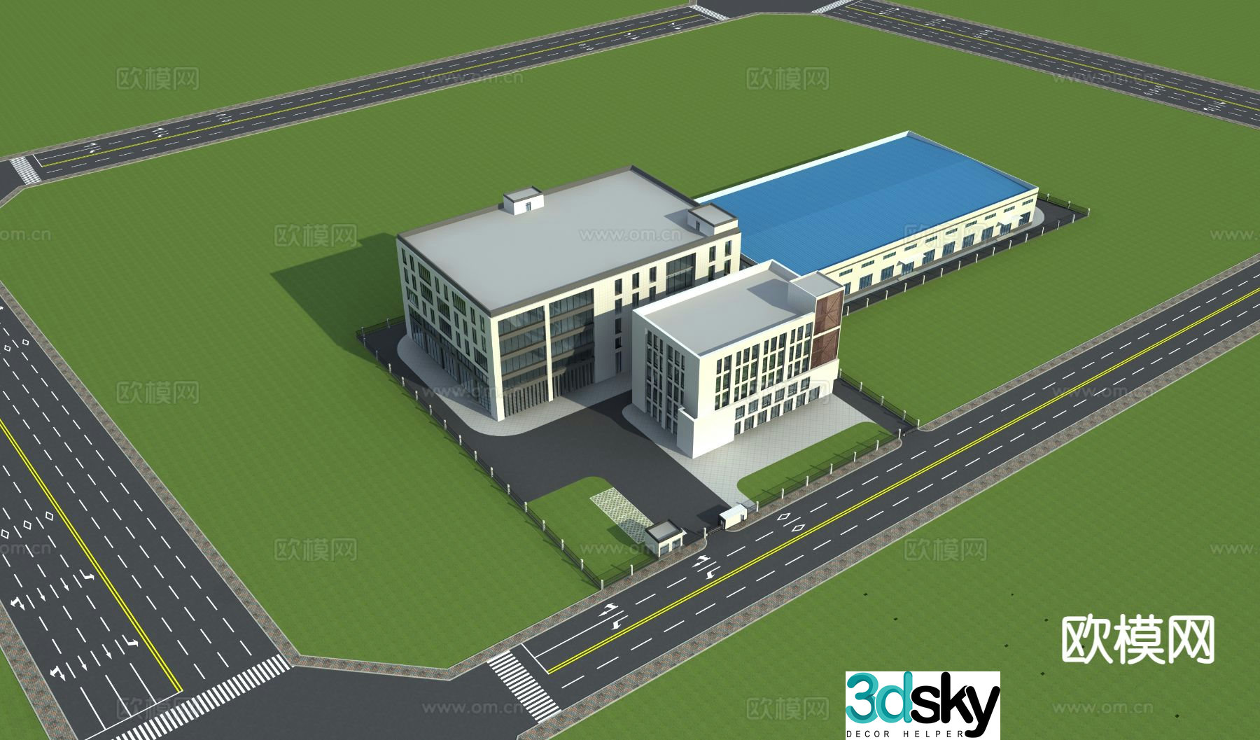 Industrial park factory building aerial view 3d model