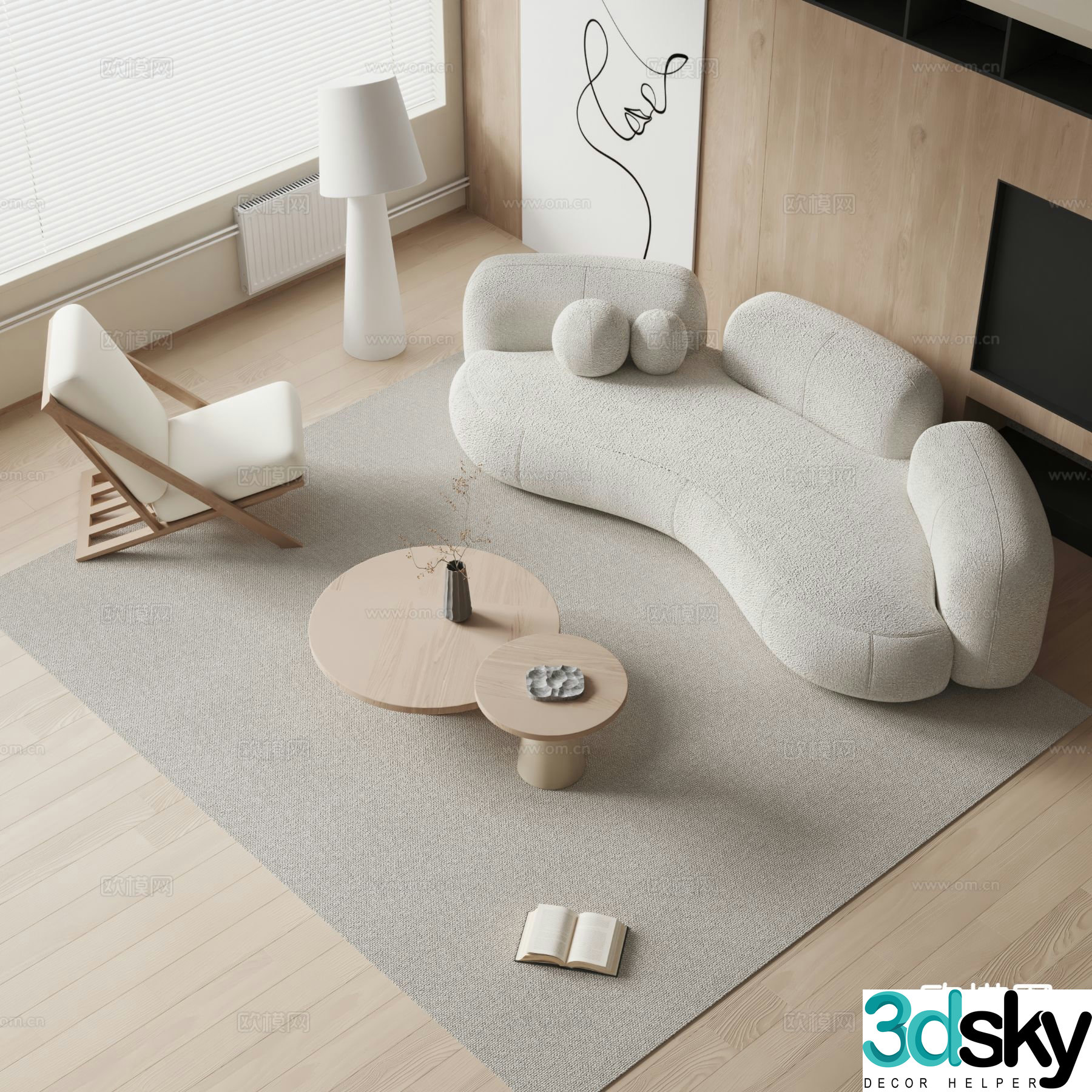 Cream style curved sofa modular sofa 3d model
