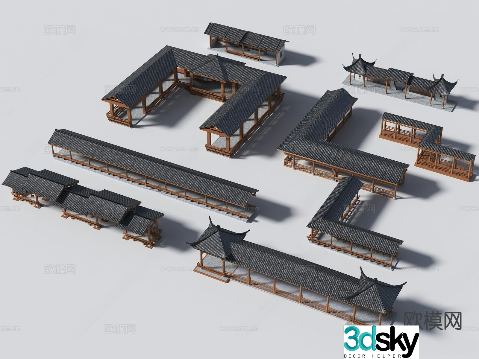 Chinese style promenade sketch gallery pavilion 3D model