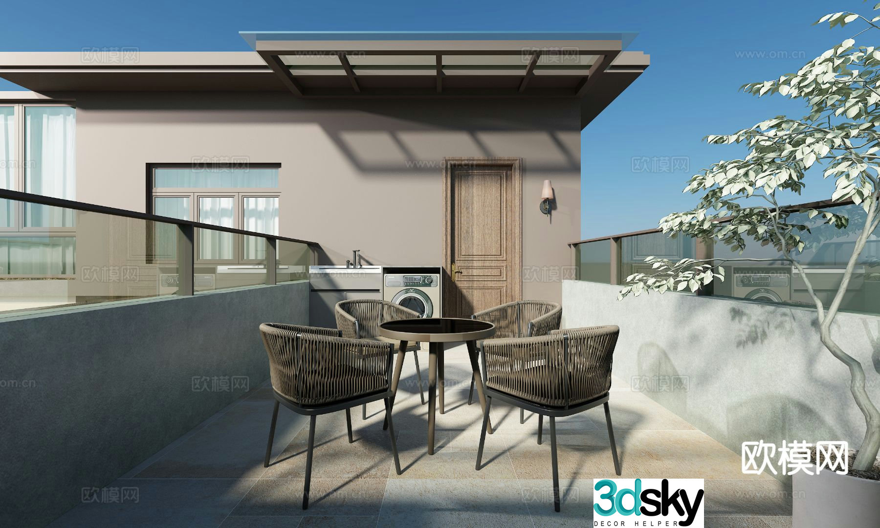 Modern roof garden rooftop terrace 3d model