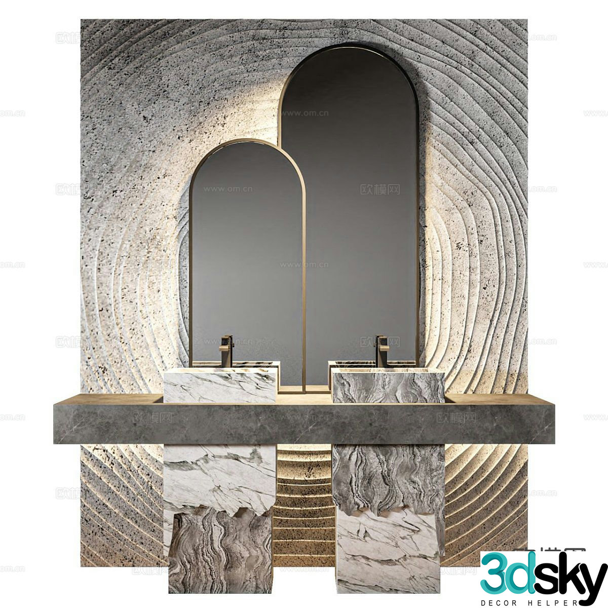 Light luxury double basin wash basin column wash basin 3D model