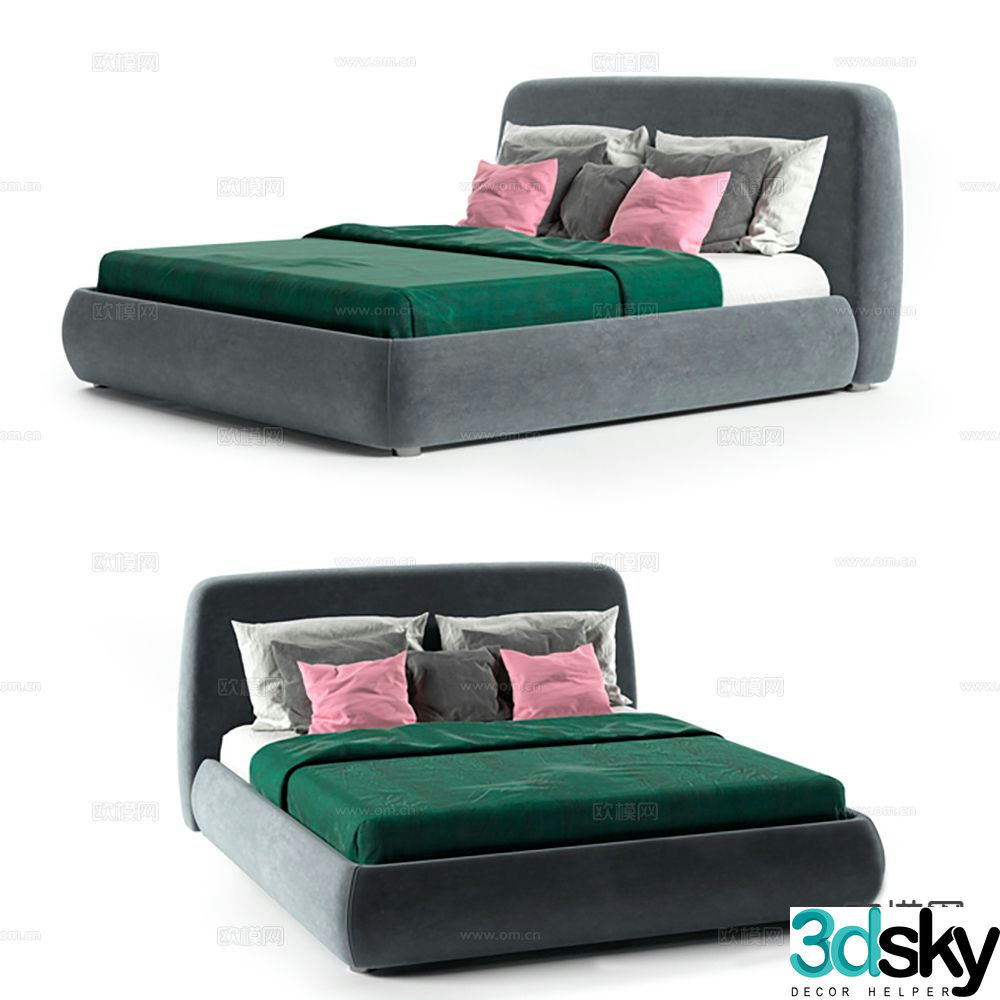 Modern fabric double bed 3d model