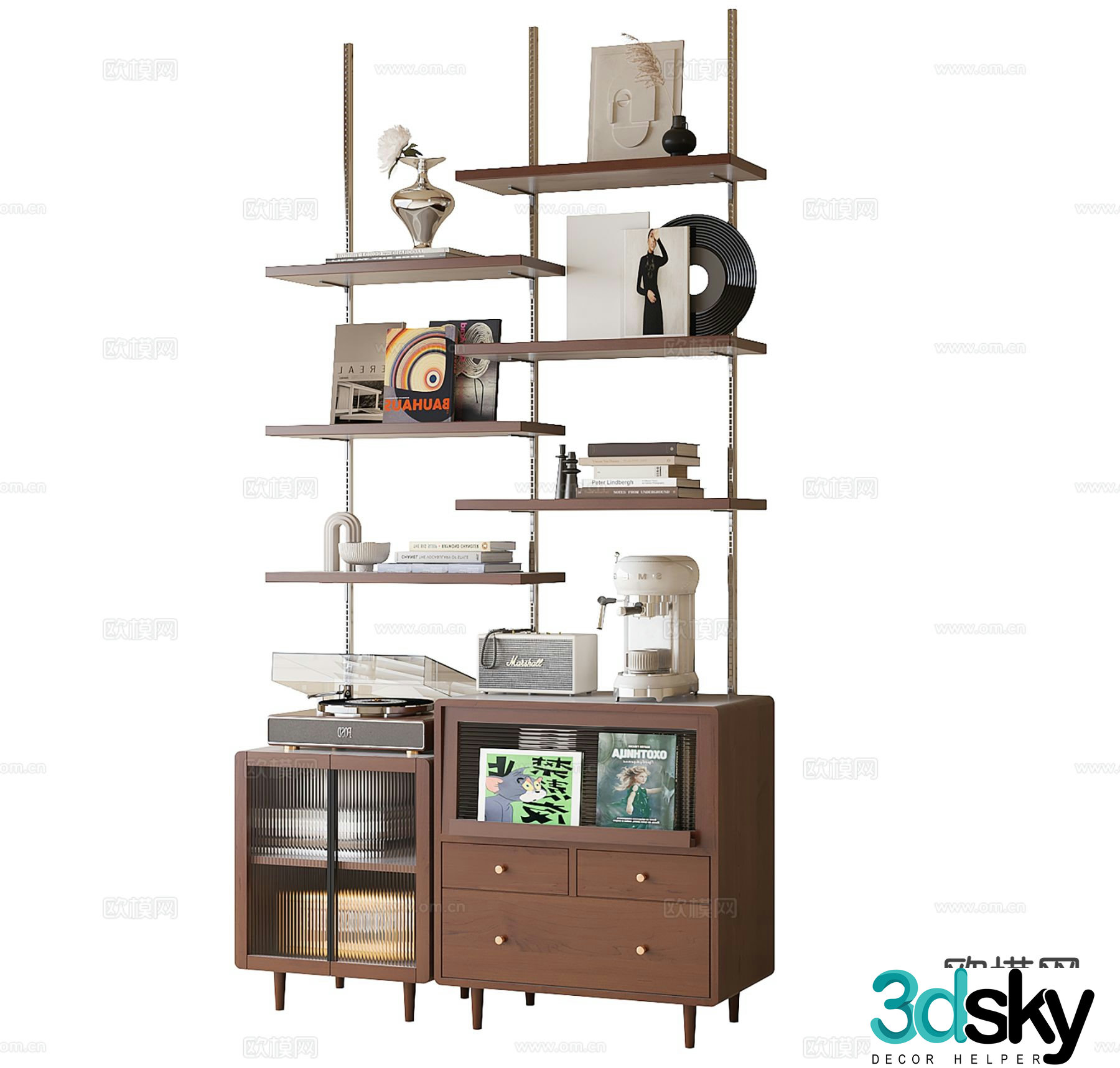 Middle style shelf bookshelf 3D model