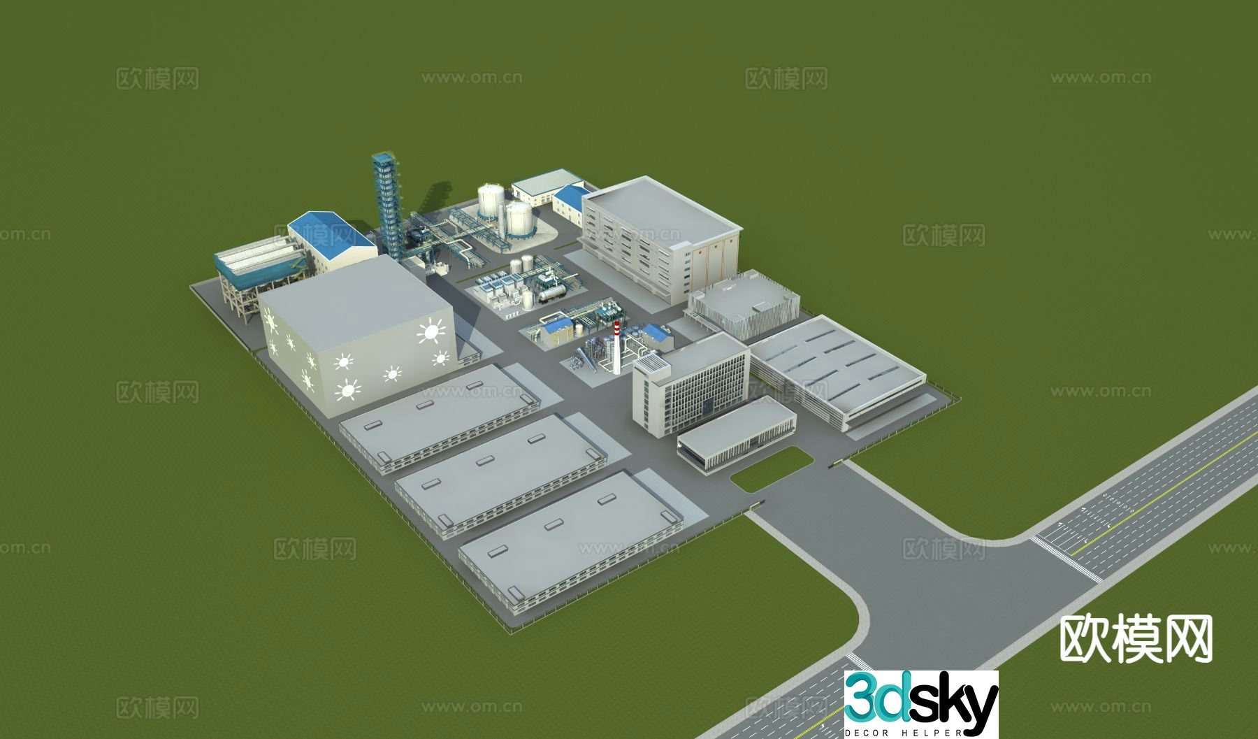 Factory Aerial View 3D Model of Factory Building
