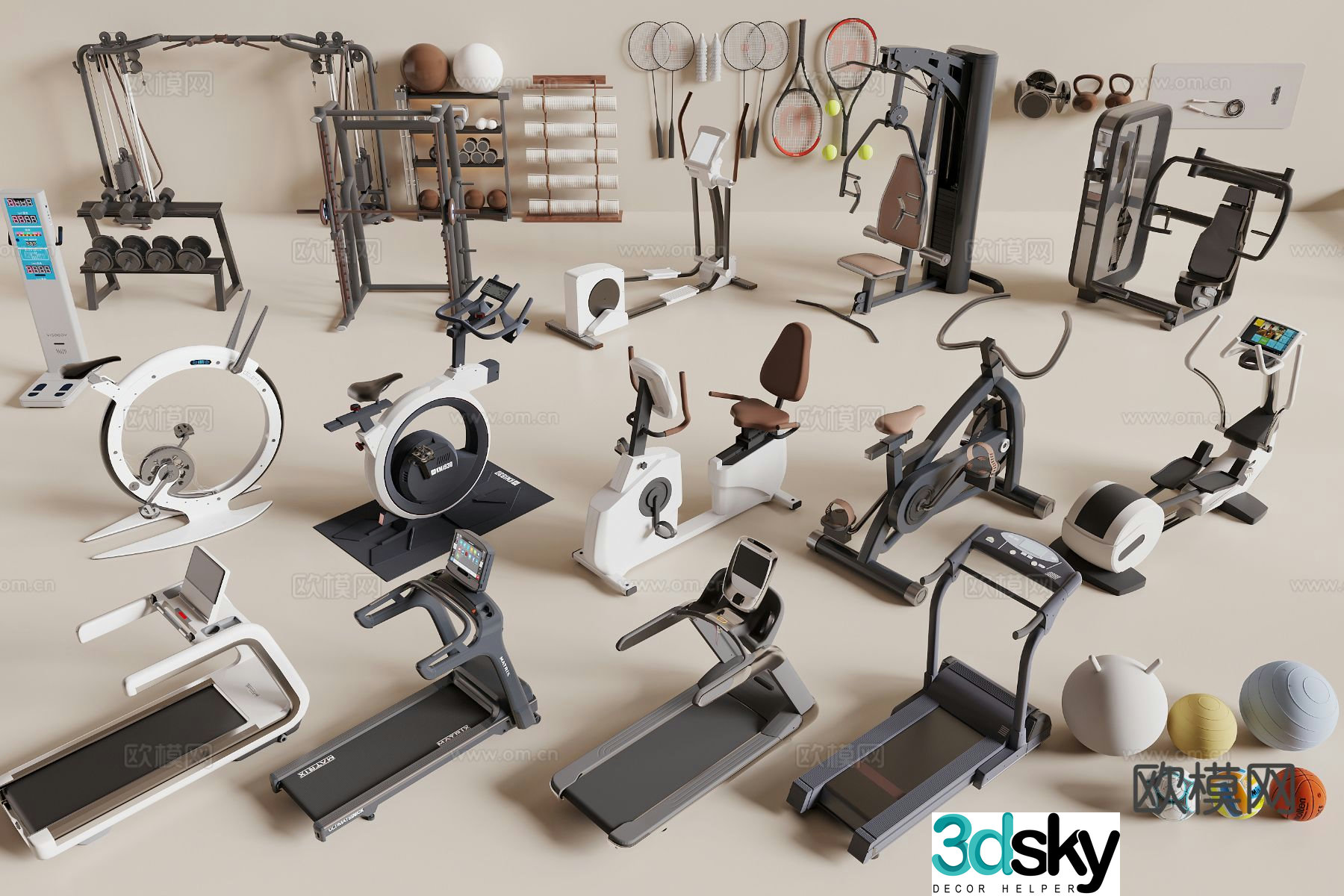 Modern fitness equipment sports equipment 3d model