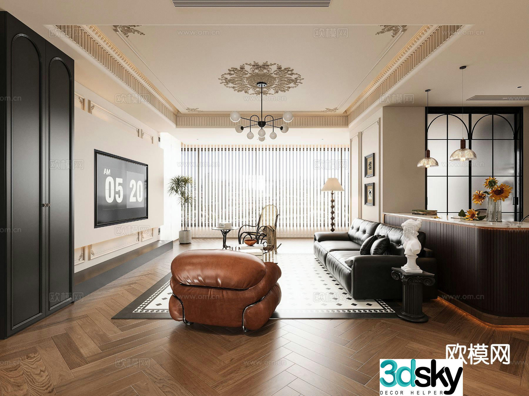 French living and dining room 3d model