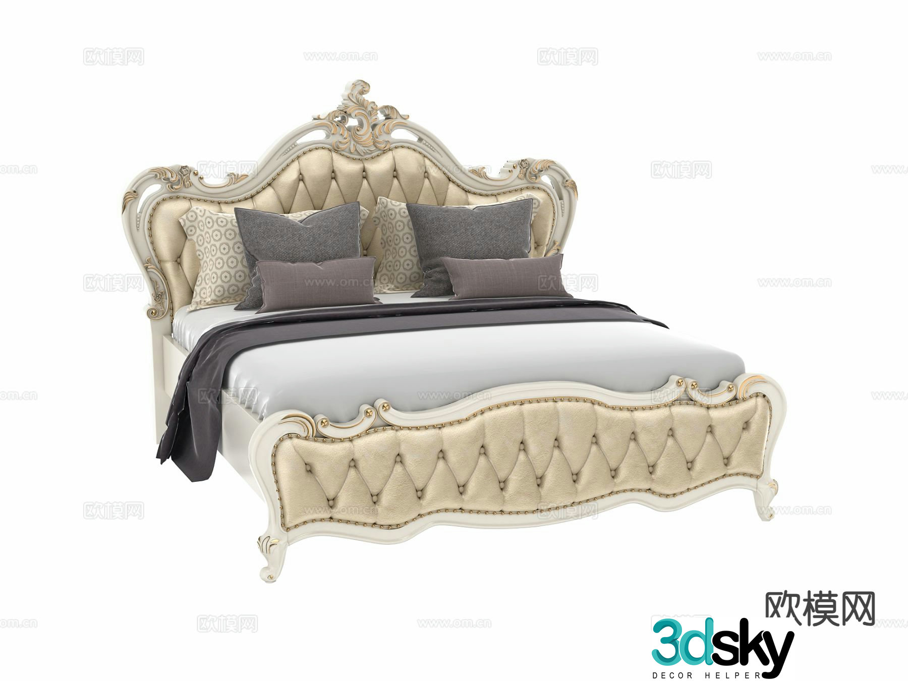 European double bed 3d model