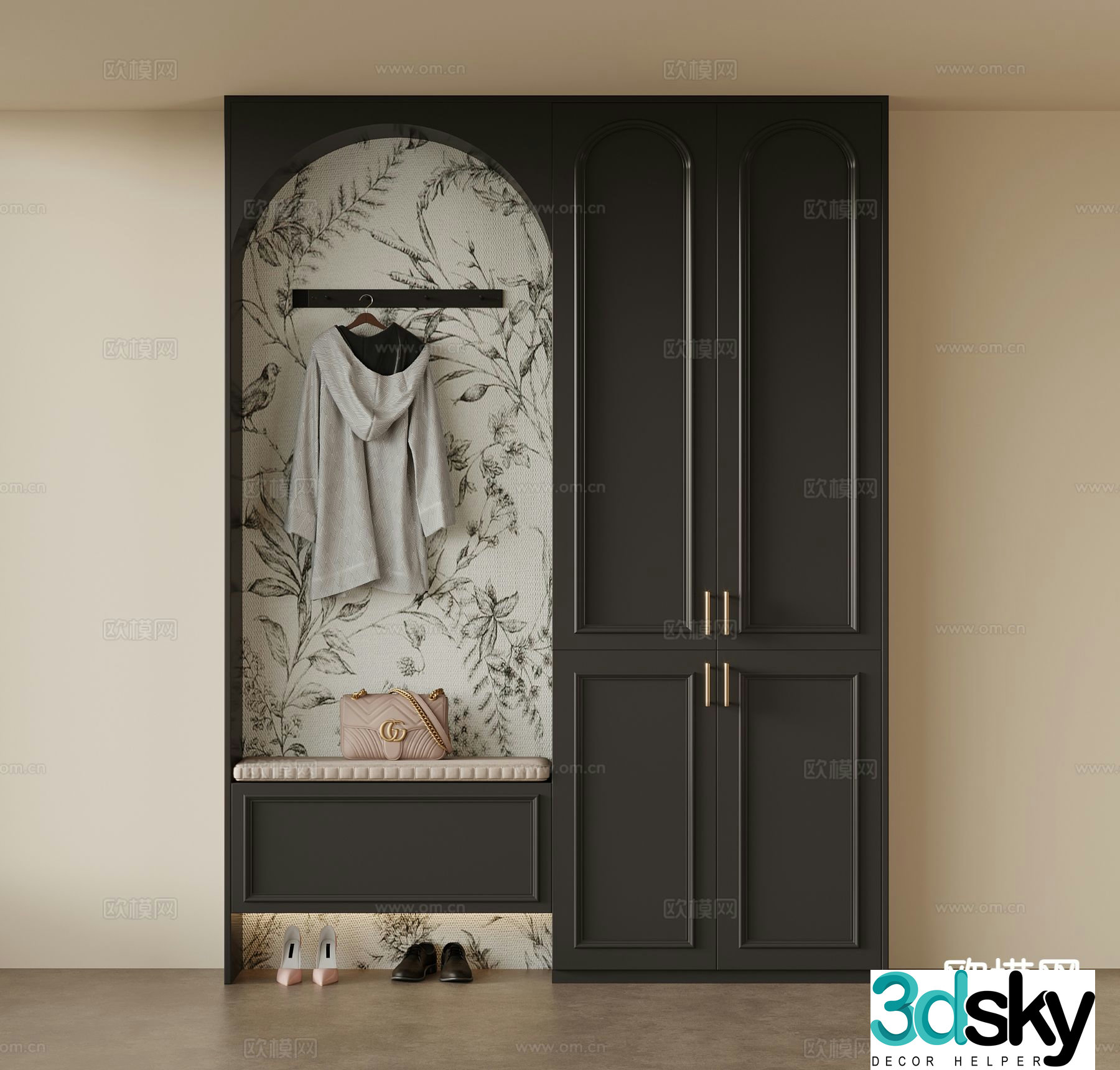 French entryway shoe cabinet 3d model