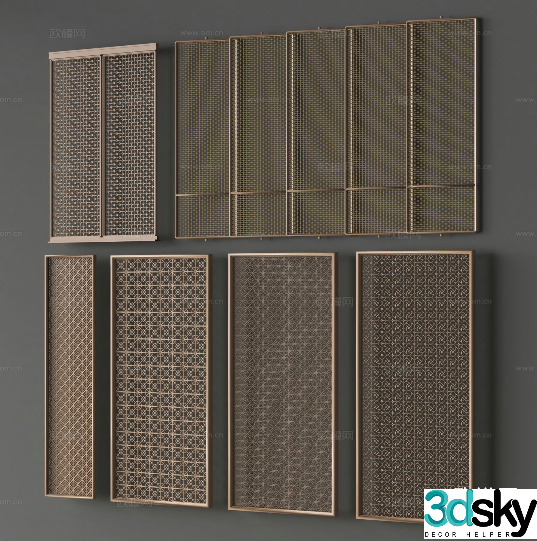 Modern metal screen grille partition 3d model