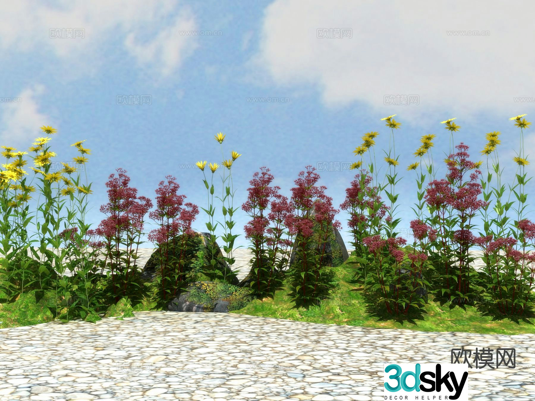 Flowers and plants shrubs 3d model