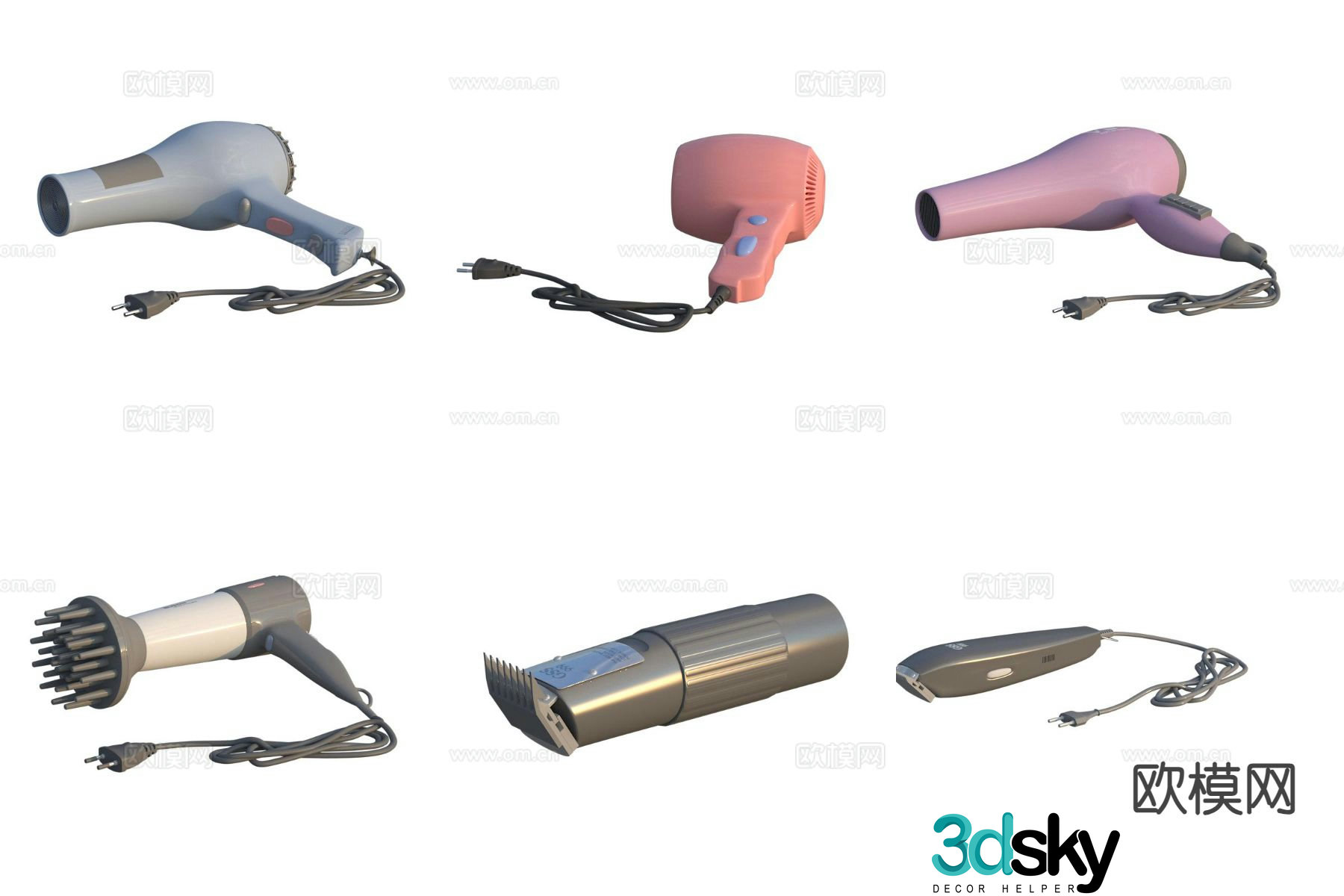 Barber shop equipment hair dryer shaving machine clipper 3d model