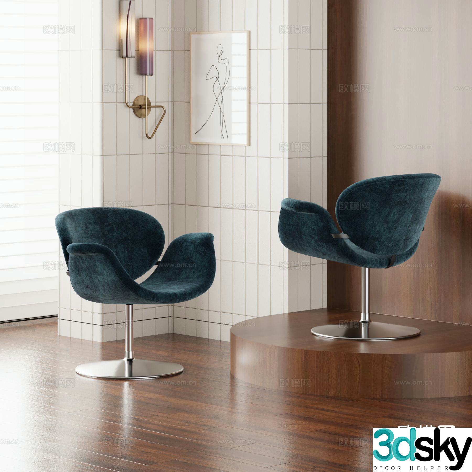Modern single chair dining chair 3d model