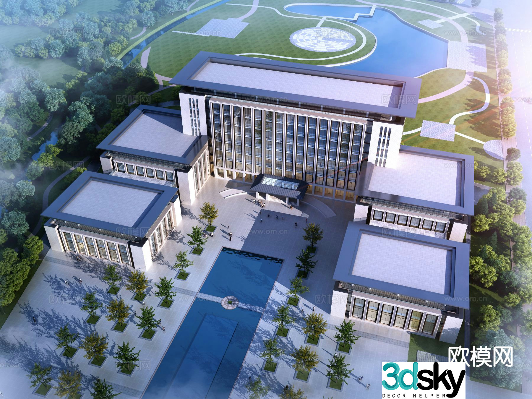 3D model of simple European office building appearance