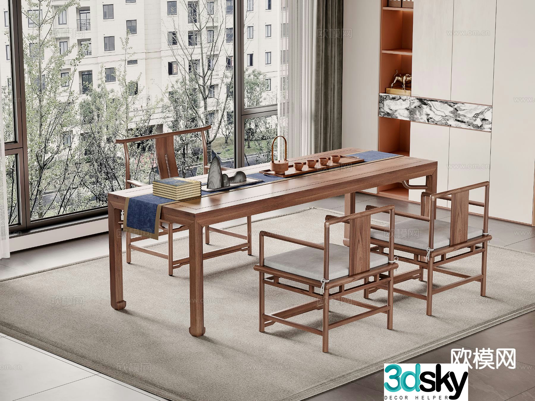 New Chinese style tea table and chairs tea table 3d model