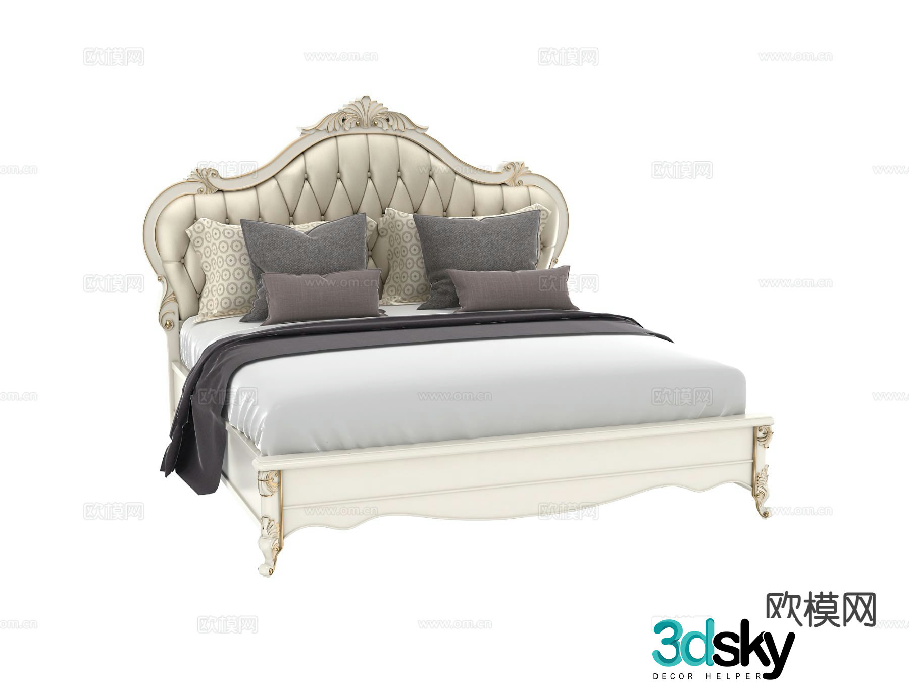 European double bed 3d model