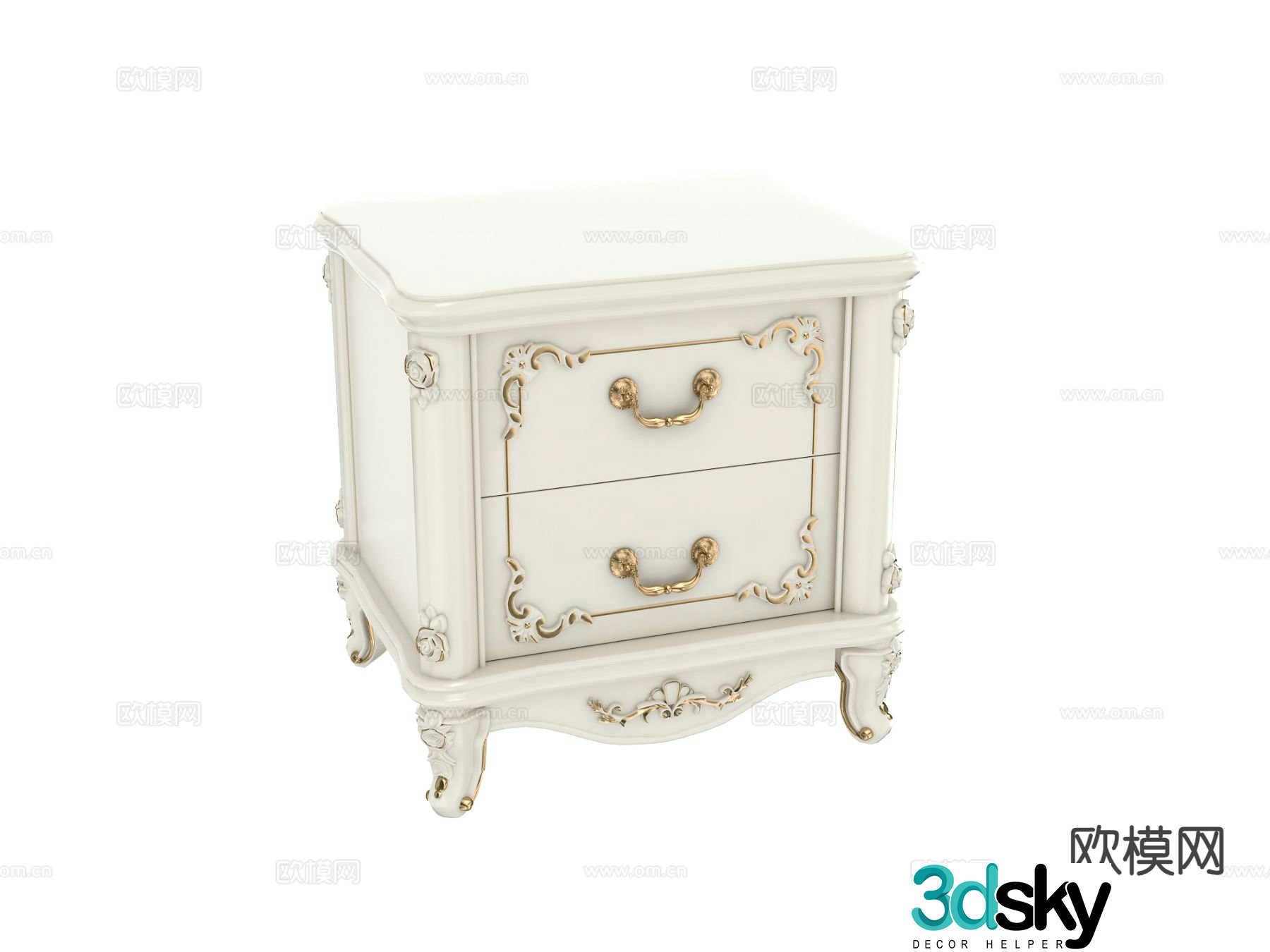 European style bedside table 3d model