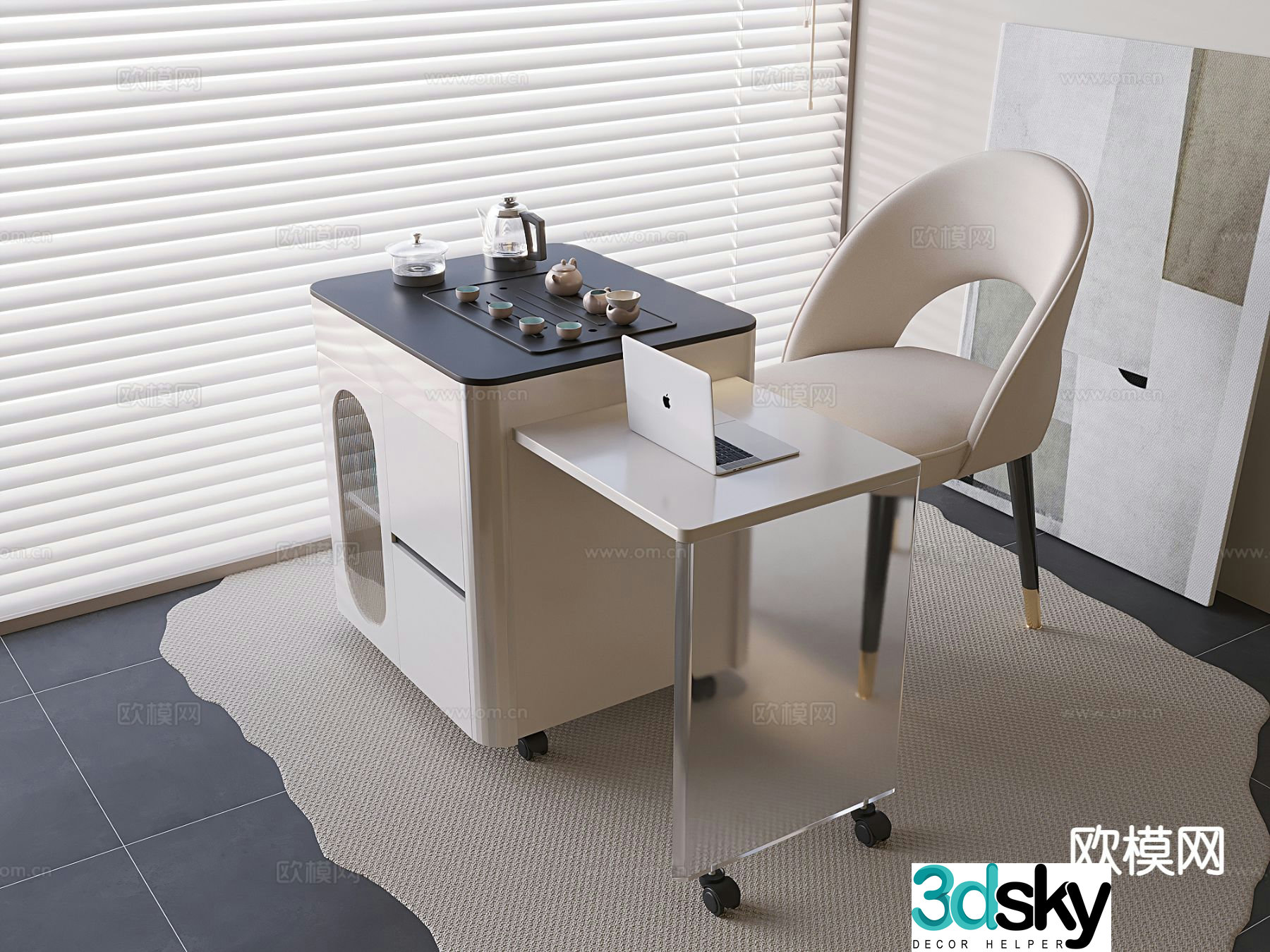 Modern mobile tea table tea table 3d model