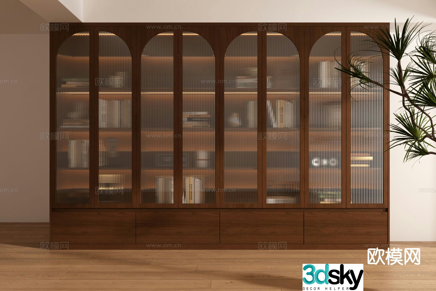 Middle-aged wind cabinet bookcase glass cabinet 3d model