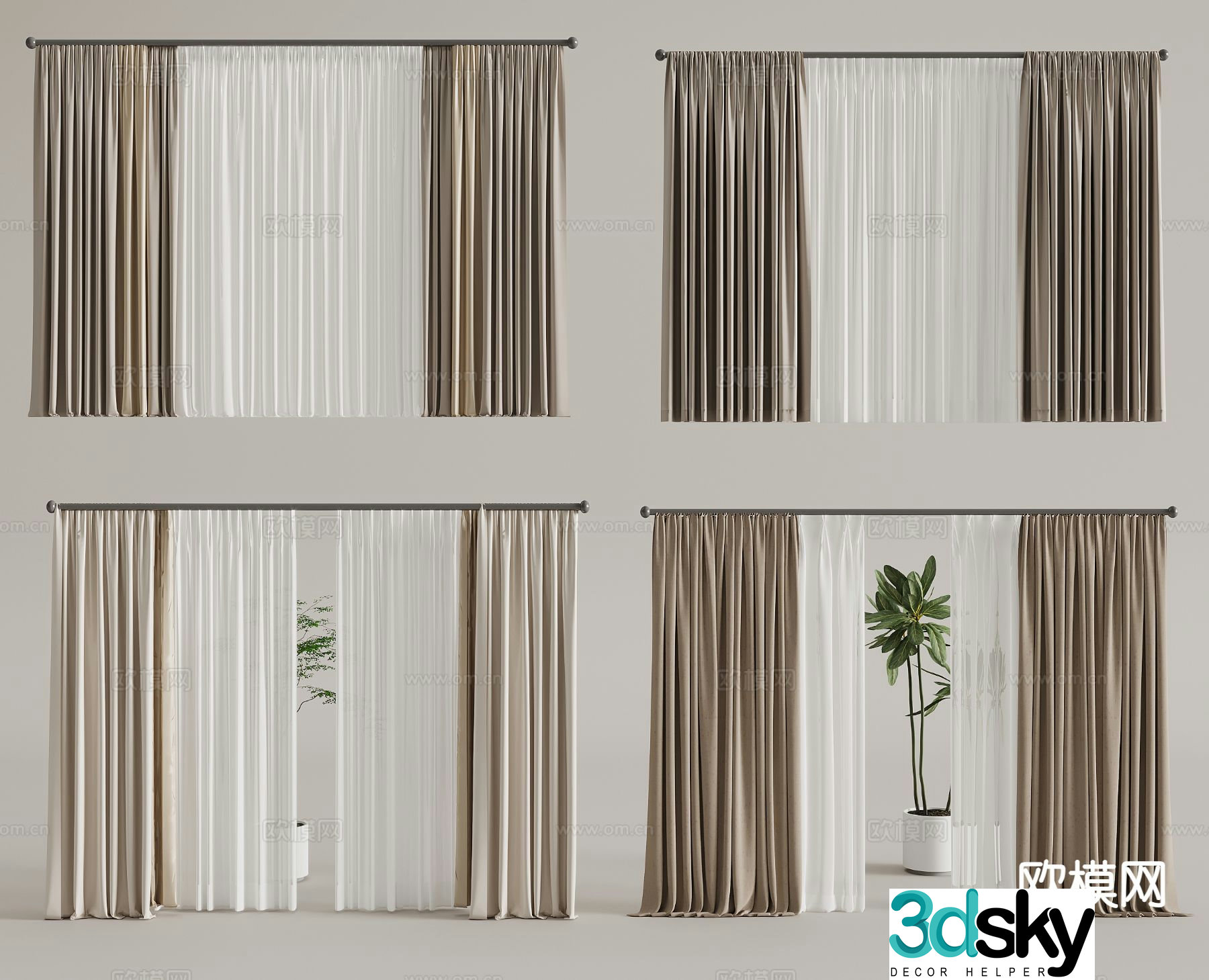 Modern curtains translucent gauze curtains 3D model