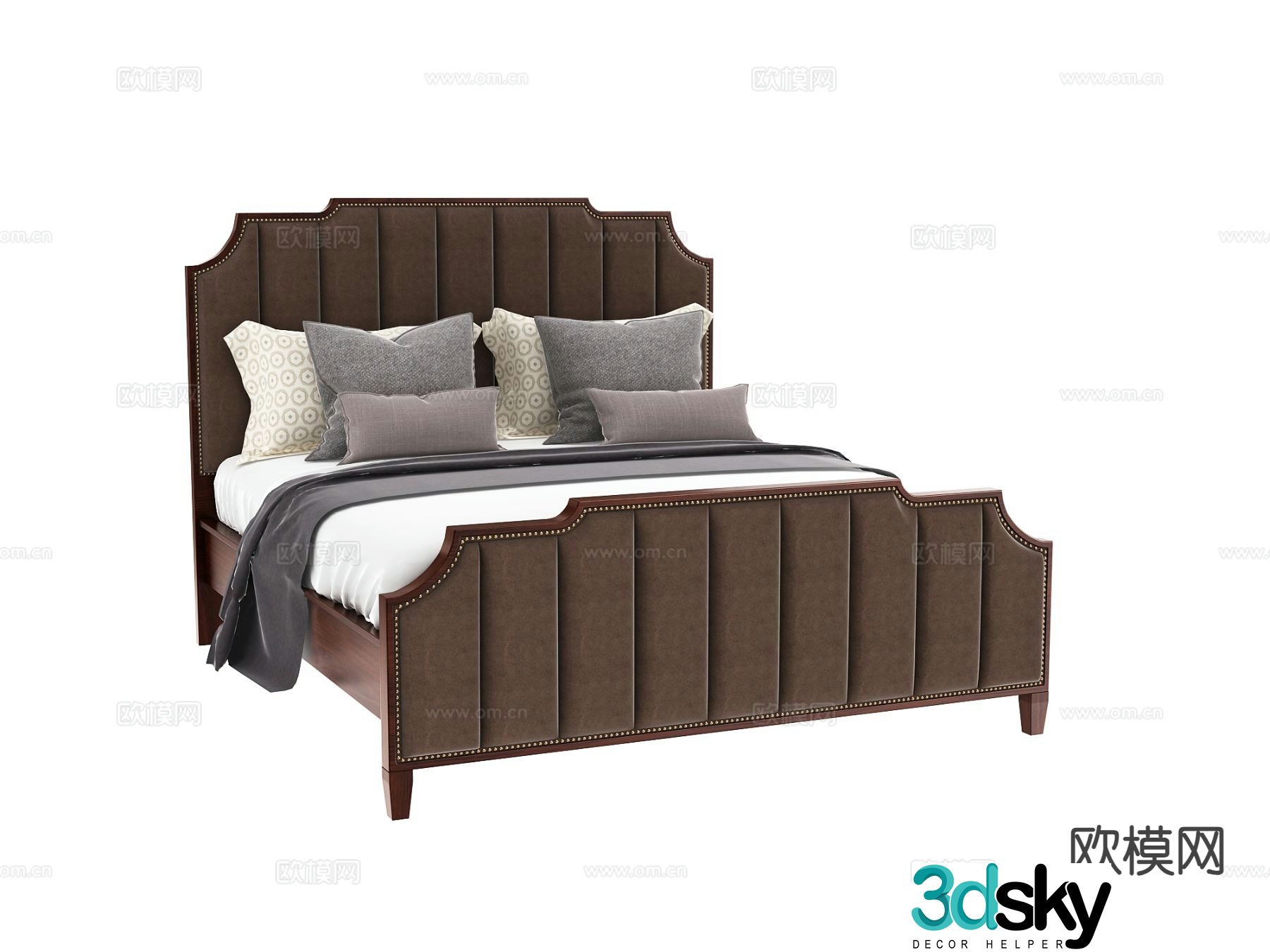 Simple European double bed 3d model
