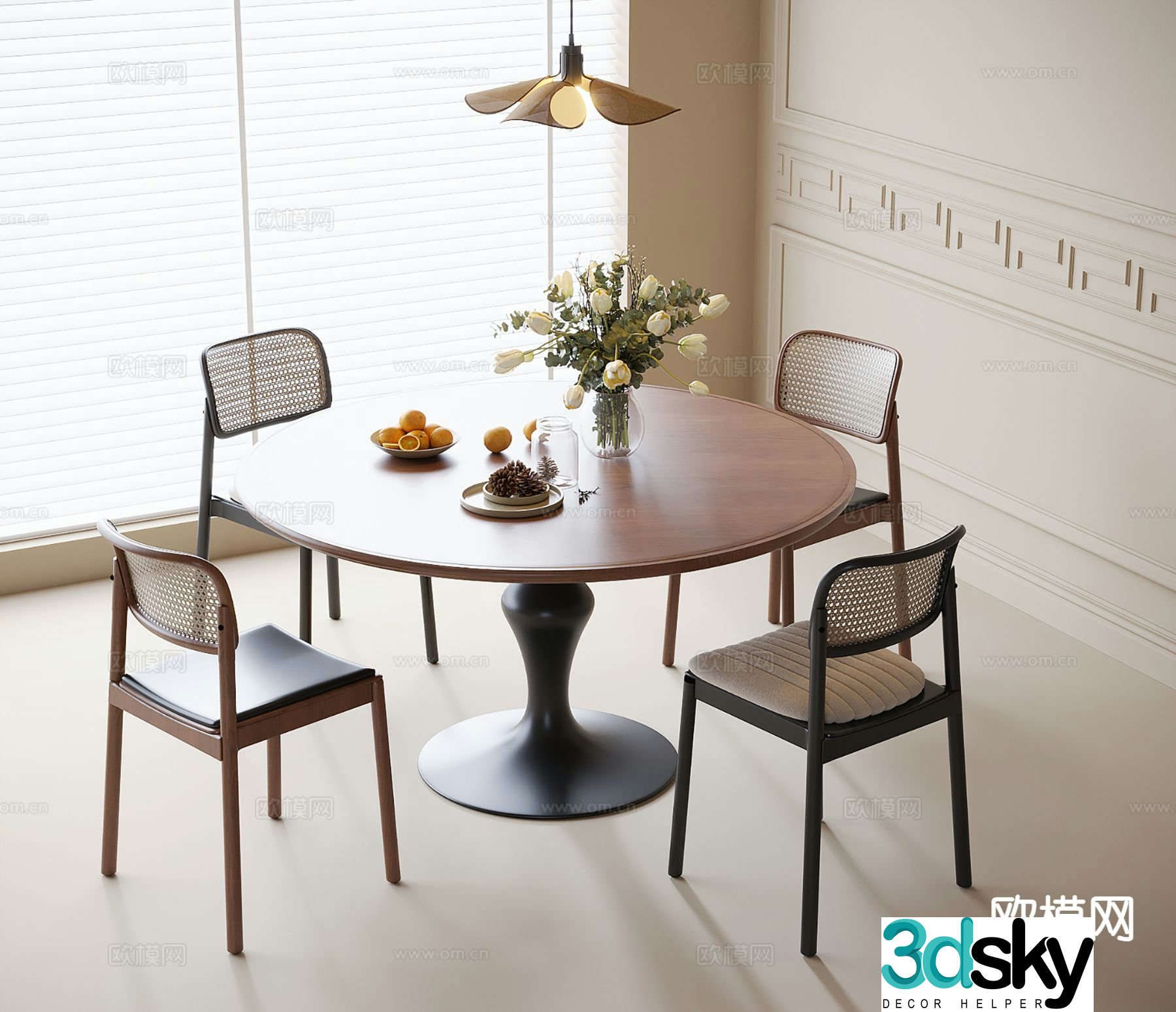 Medieval style dining table and chairs 3d model