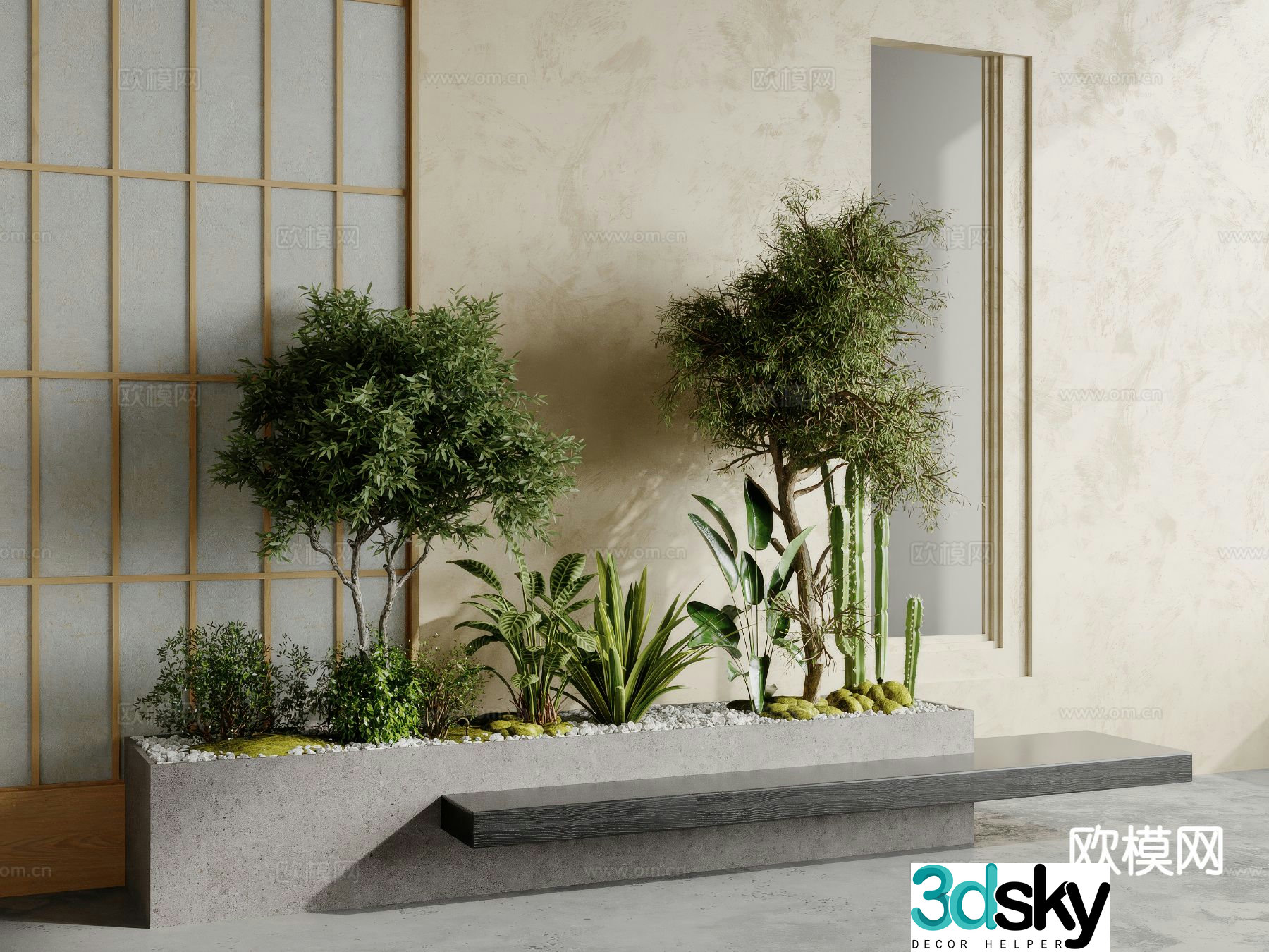 Green plant pile landscape green plant tree pool chair planter trough 3D model