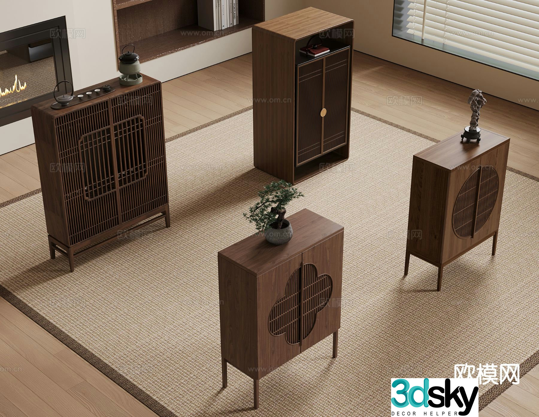 New Chinese style entrance cabinet 3D model