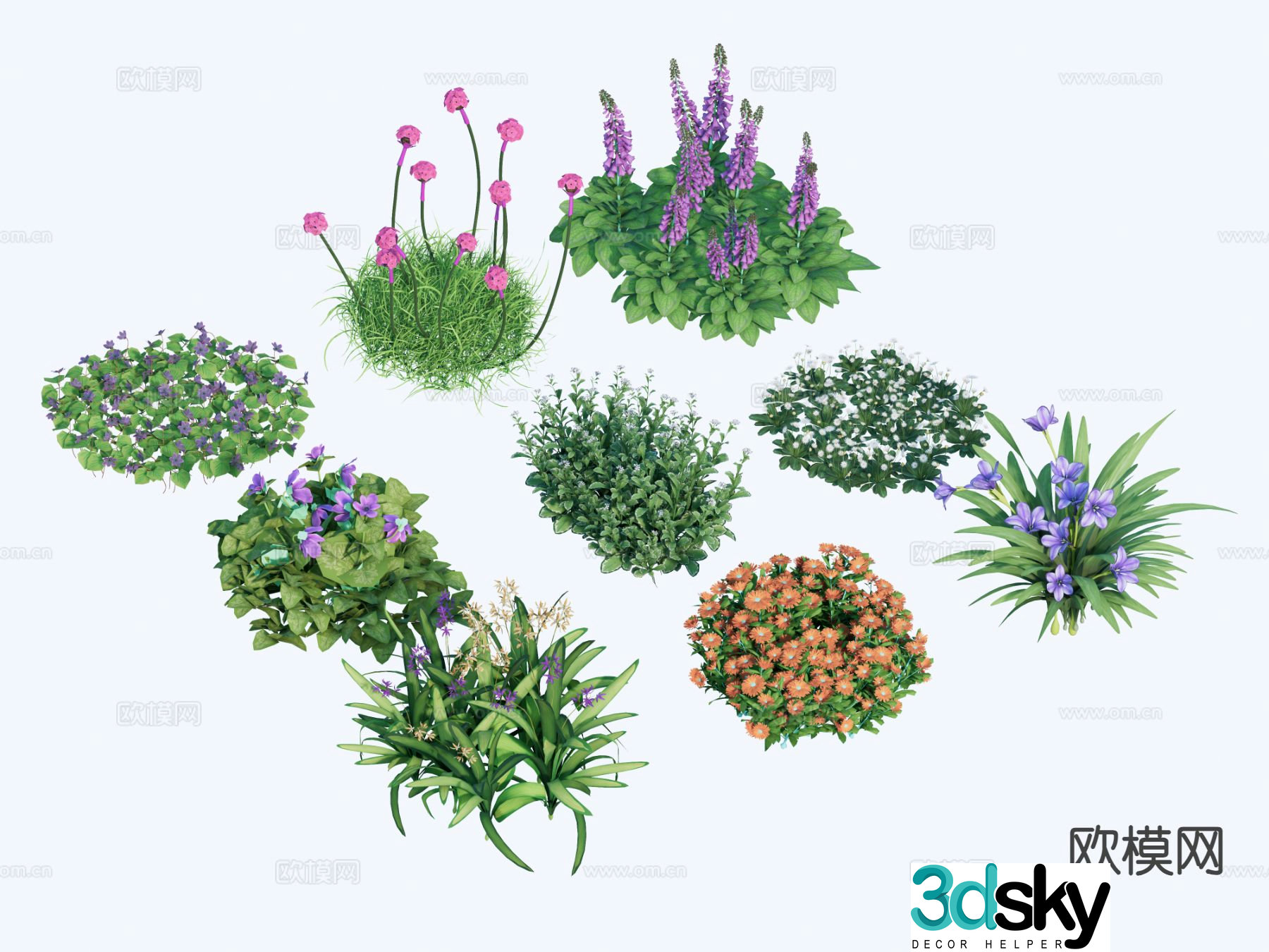 Grass and flowers plants Plant combinations End root flowers annual flowers shrub 3d model