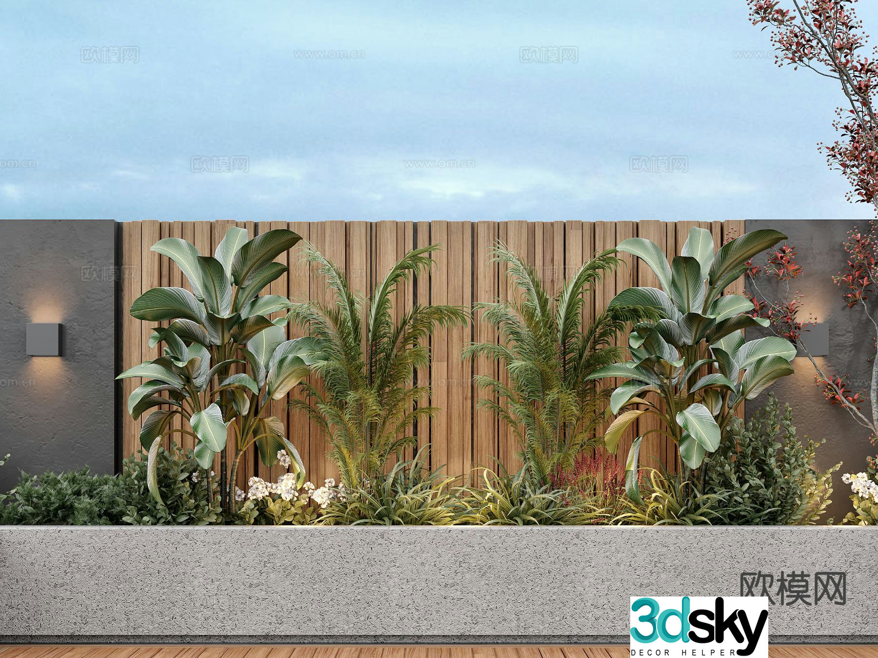 Modern courtyard landscape wall green plant landscape wall 3D model